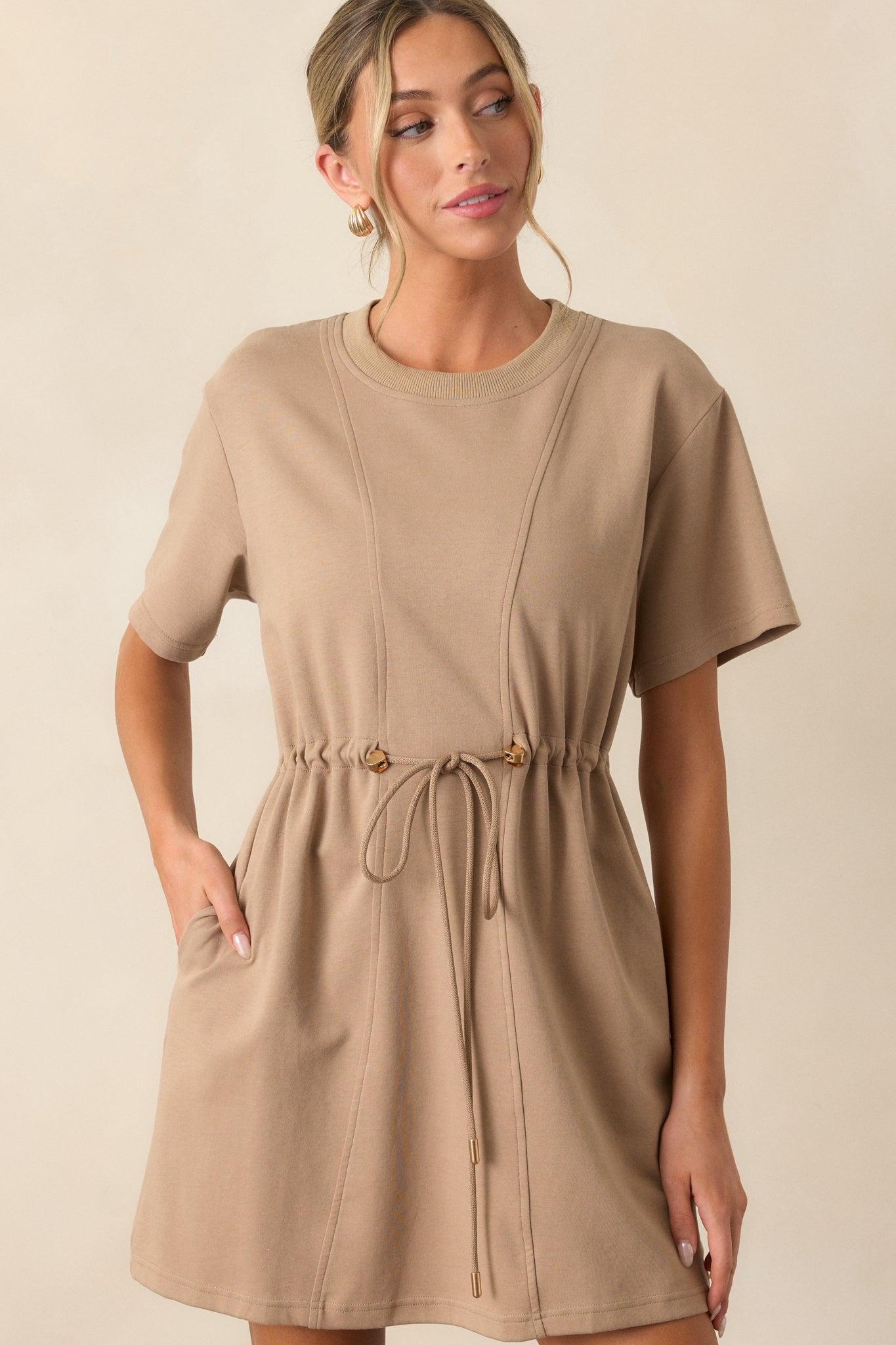 For The Day Light Mocha Short Sleeve Mini T-Shirt Dress Product Image
