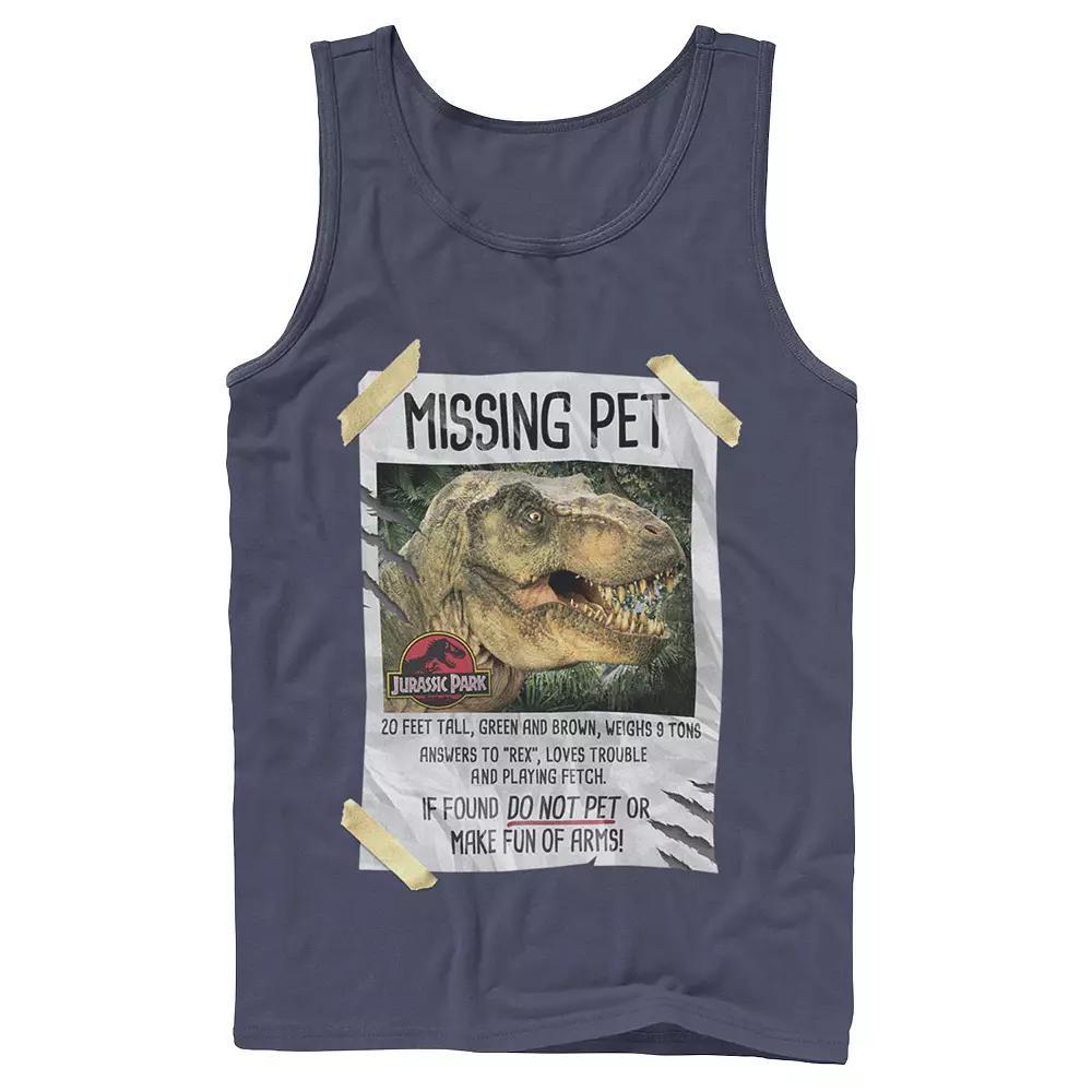 Men's Jurassic Park Missing Pet T-Rex Poster Taped Tank Top, Size: Small, Grey Product Image