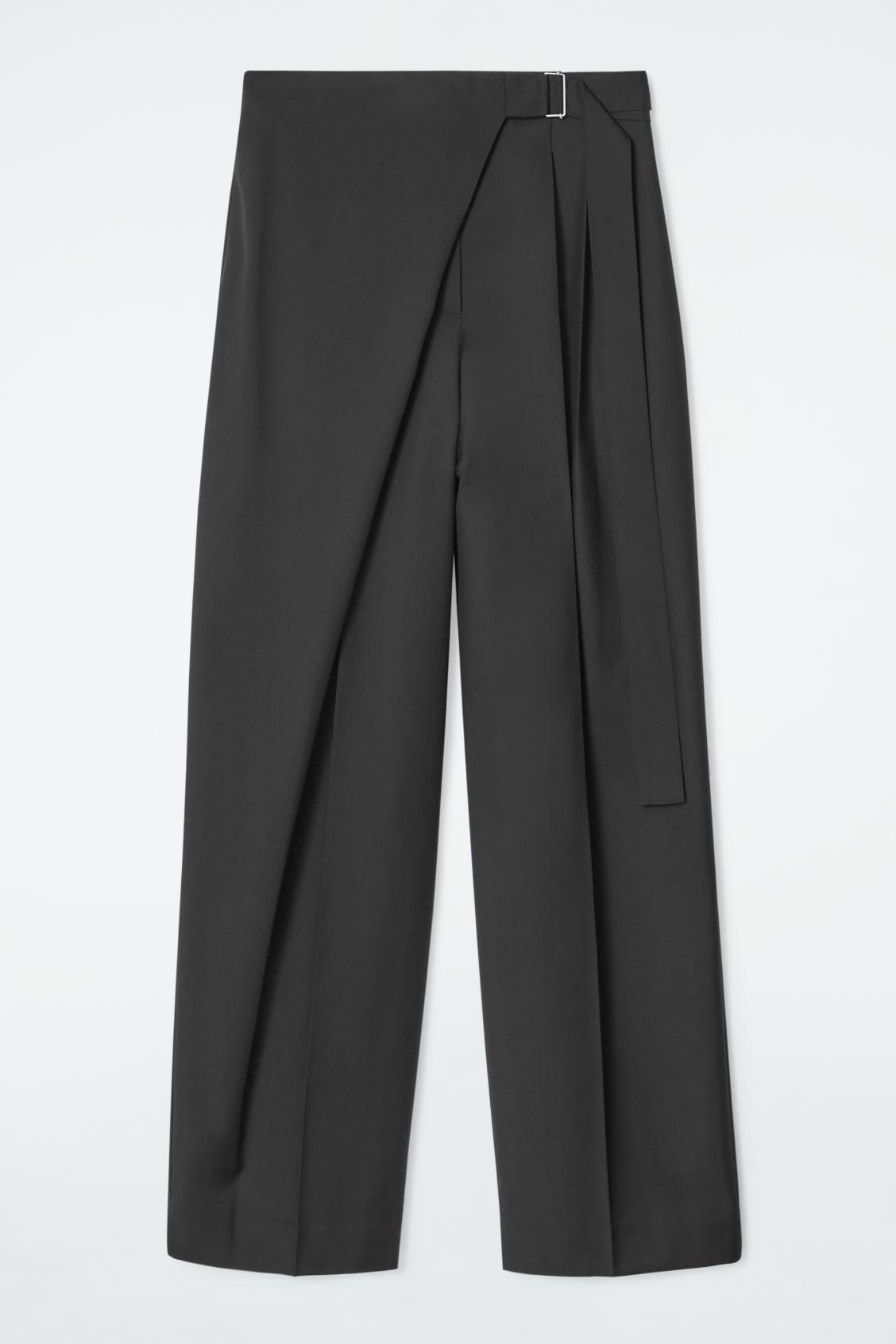 RELAXED BELTED WRAP-FRONT WOOL PANTS Product Image