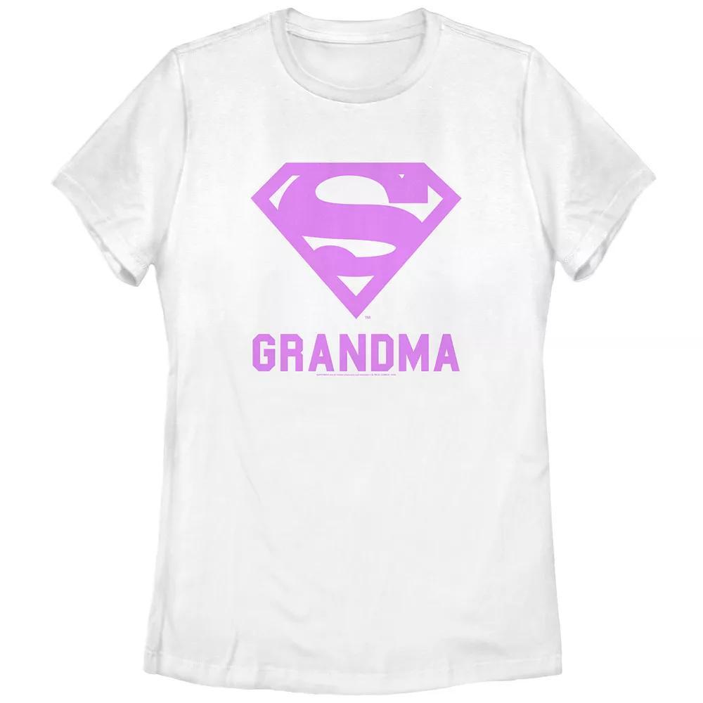 Women's DC Comics Superman Pink Super Grandma Chest Logo Graphic Tee, Girl's, Size: XL, White Product Image