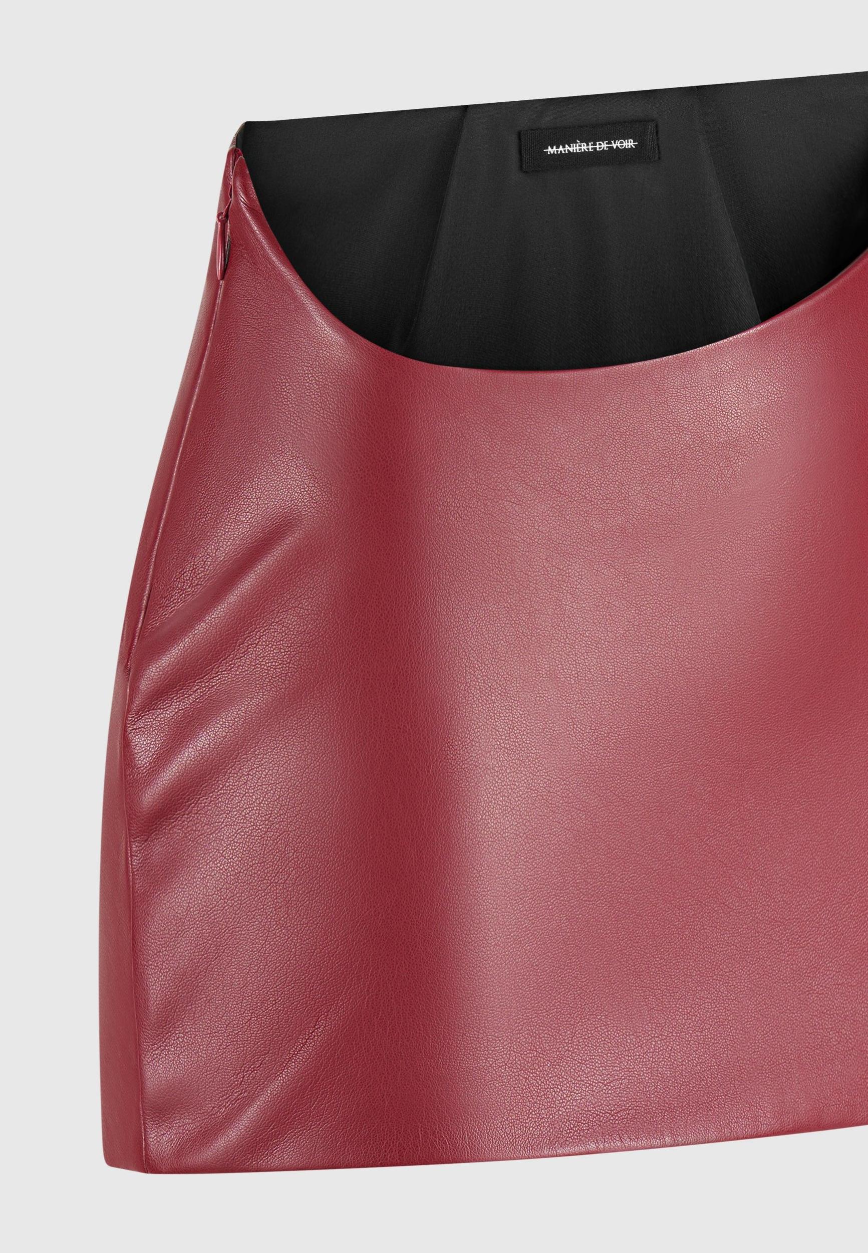 Curved Waist Leather Mini Skirt - Wine Red Female Product Image