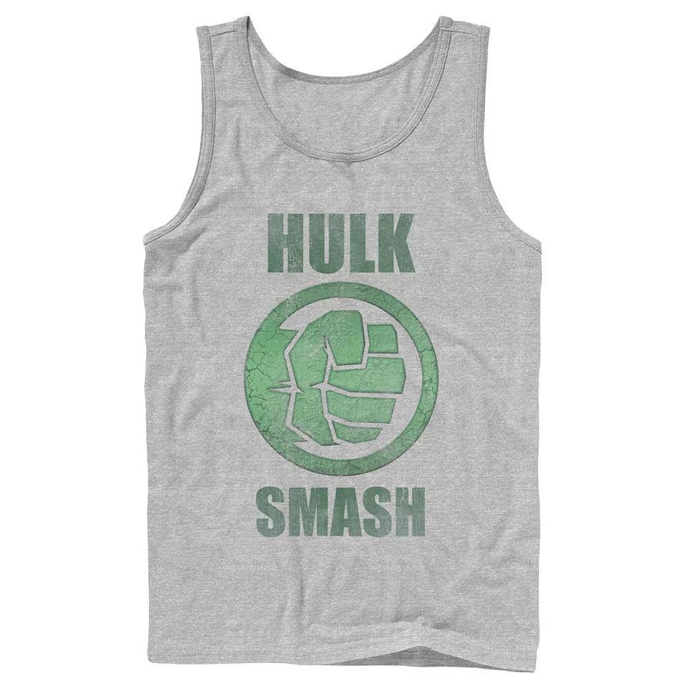 Mens Marvel Hulk Smash Fist Circle Logo Green Stone Poster Tank Top Athletic Grey Product Image