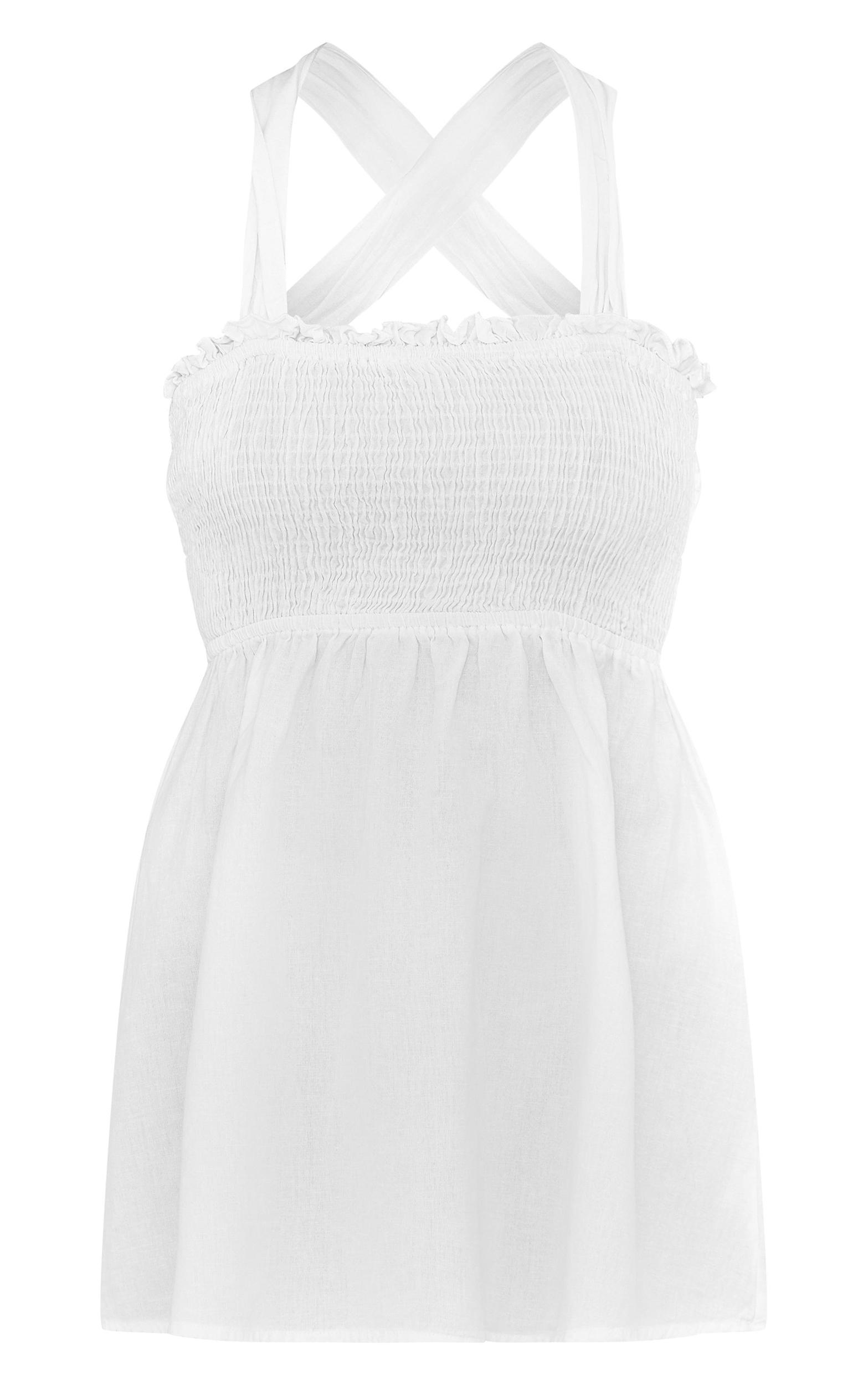 White Shirred Cross Back Shift Dress Product Image