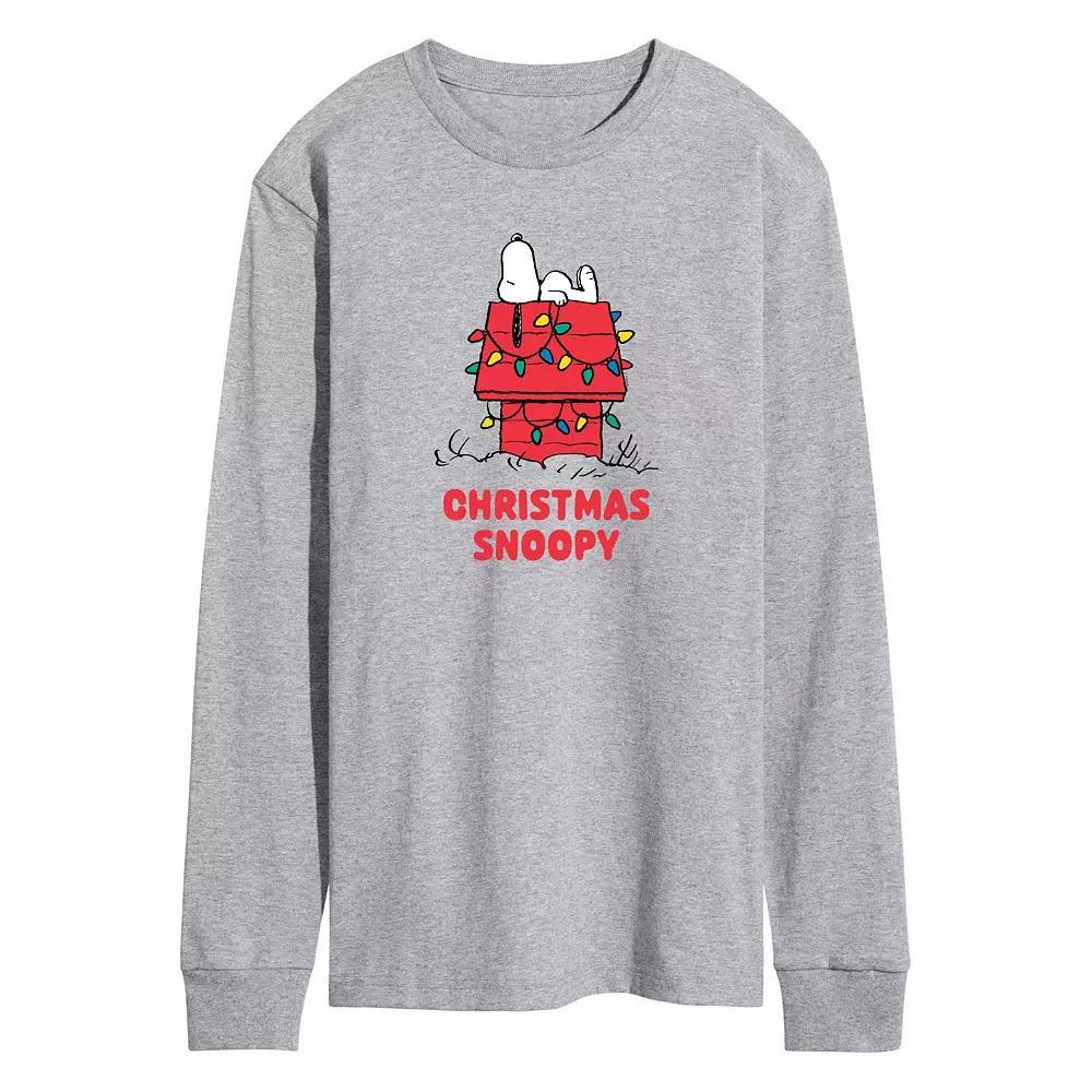 Mens Peanuts Christmas Snoopy Long Sleeve Graphic Tee Grey Gray Product Image