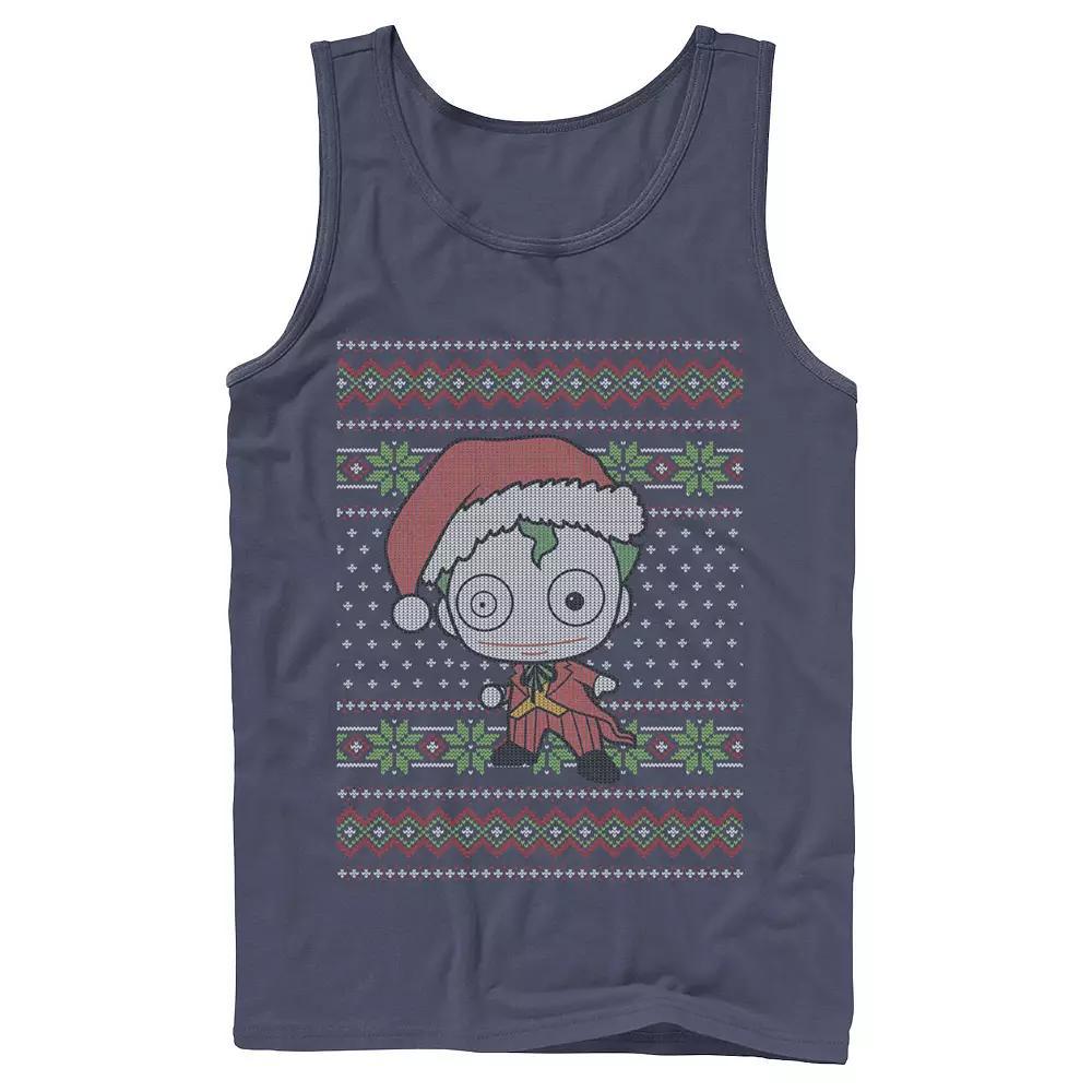 Mens DC Comics Chibi Joker Christmas Sweater Style Tank Top Blue Product Image