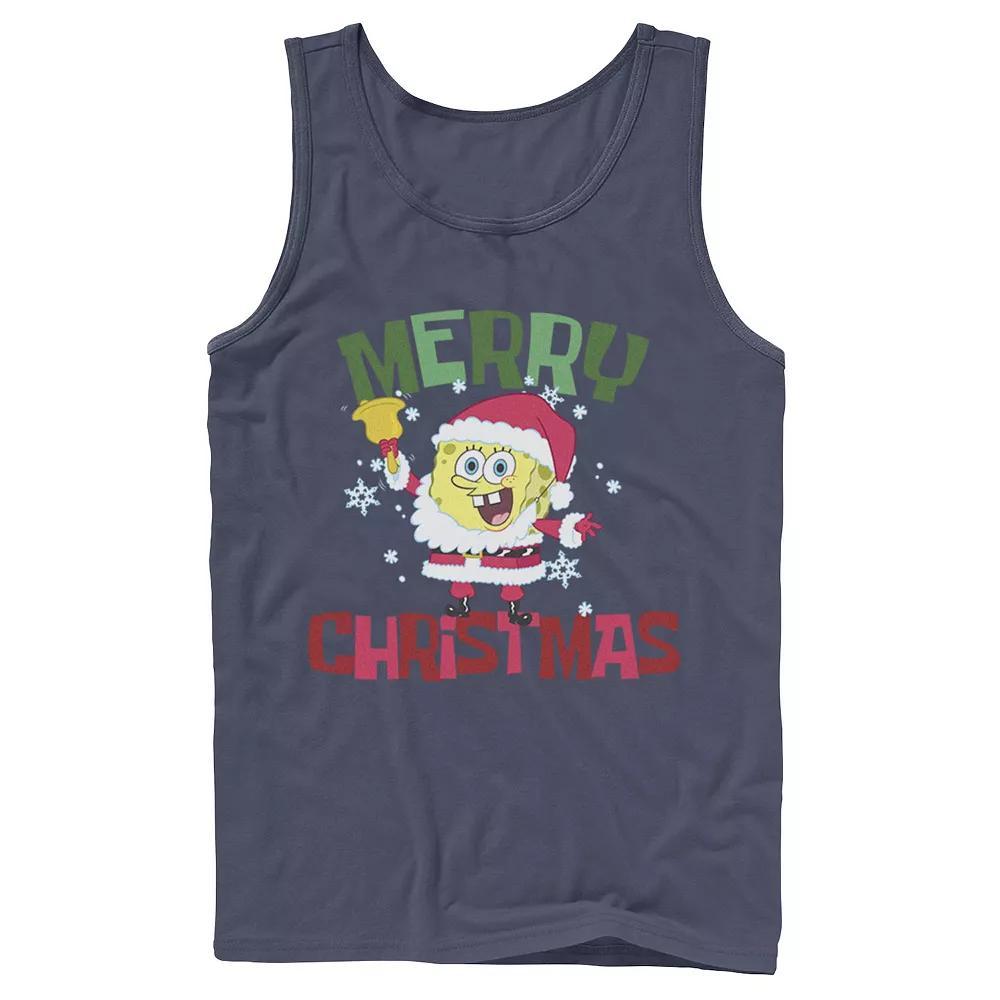 Mens Nickelodeon Spongebob Squarepants Santa Outfit Merry Christmas Graphic Tank Top Blue Product Image