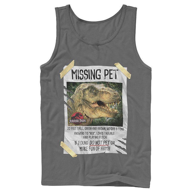 Men's Jurassic Park Missing Pet T-Rex Poster Taped Tank Top, Size: Small, Grey Product Image