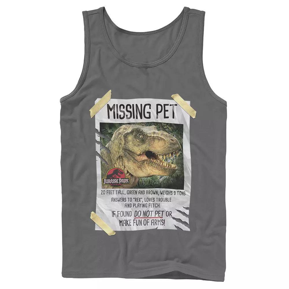 Men's Jurassic Park Missing Pet T-Rex Poster Taped Tank Top, Size: Small, Grey Product Image