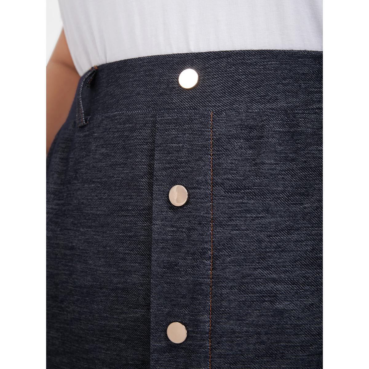 Plus Size Solid Button Pocket Skirt Women Black Elegant Button High stretch Pocket Dailywear Skirts BloomChic 18-20/2X Product Image