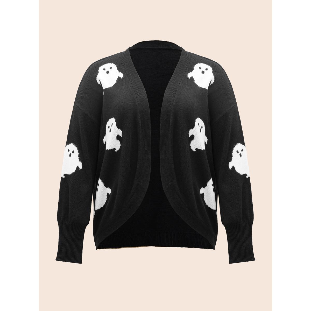 Plus Size Happy Ghost Jacquard Arc Cardigan Black Women Casual Loose Long Sleeve Everyday Cardigans BloomChic 14-16/1X Product Image