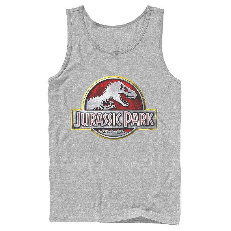 Men's Jurassic Park Chrome Logo Tank Top, Size: Large, Athletic Grey Product Image