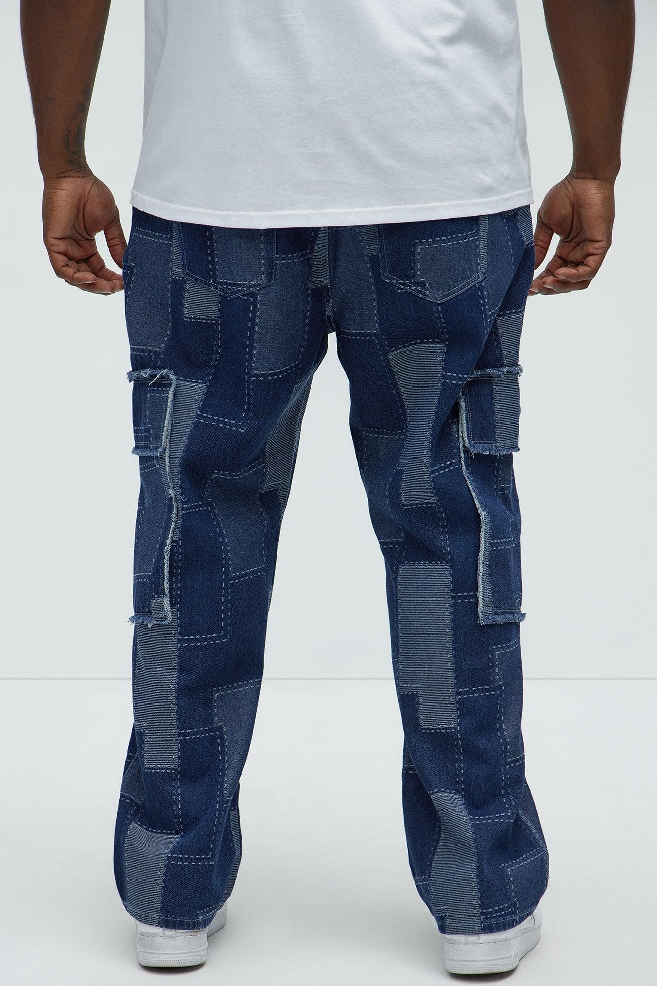 Shibori Patched Straight Jeans - Indigo Product Image