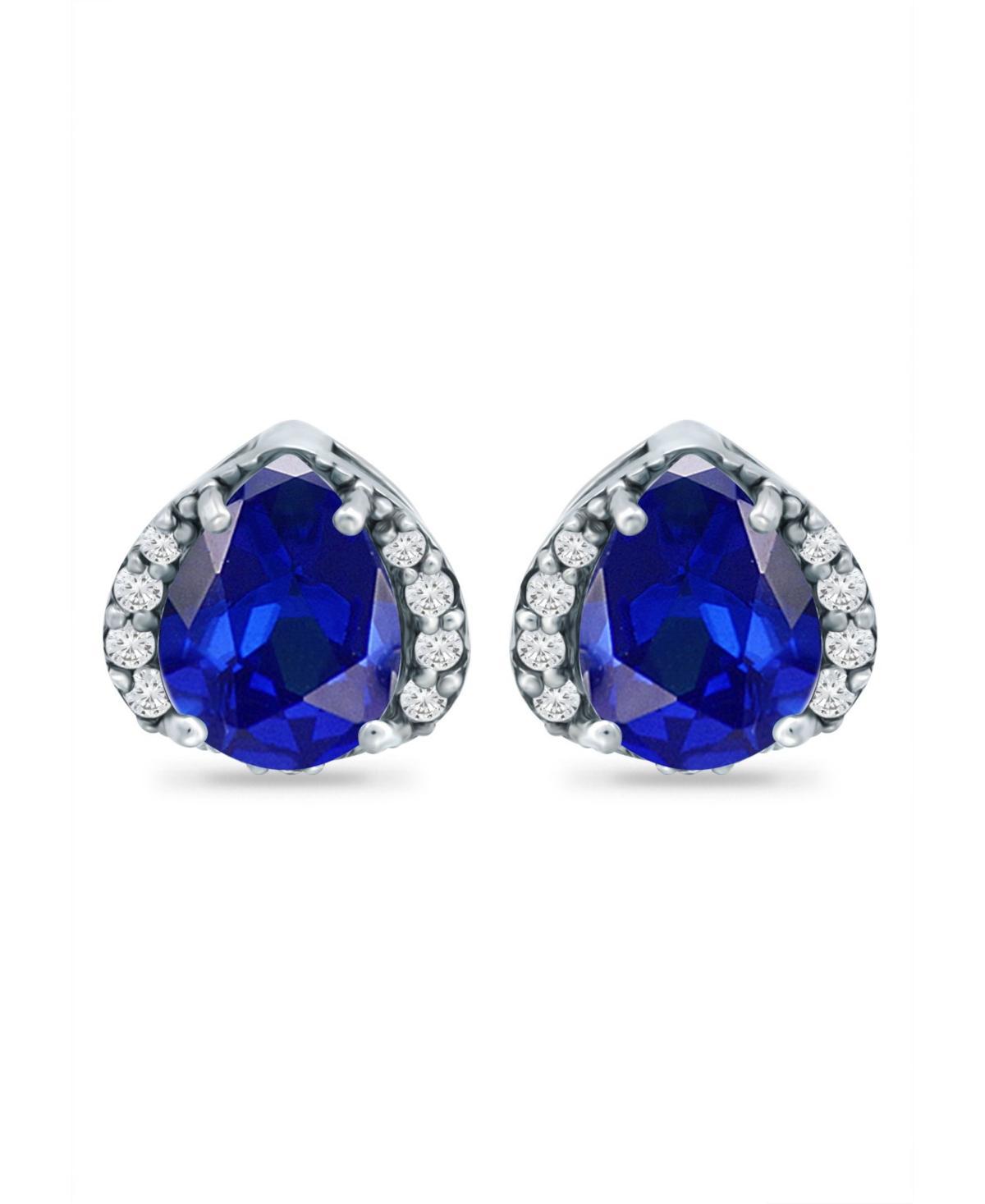 Aleure Precioso Sterling Silver Lab-Created Gemstone & Cubic Zirconia Pear Stud Earrings, Women's, Sterling Silver Blue Product Image