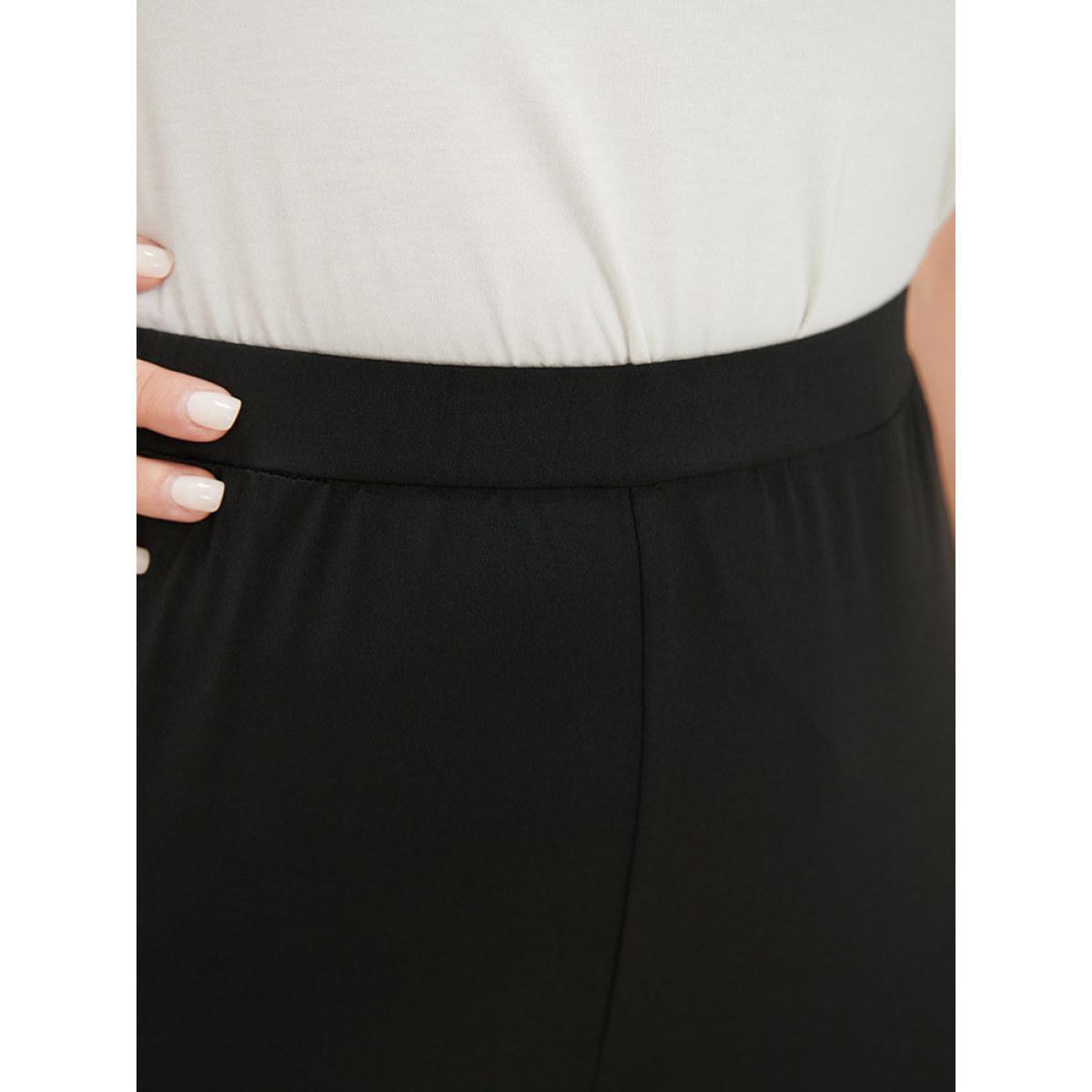 Plus Size Plain Crisscross Mesh Patchwork Cropped Leggings Women Black Elegant High stretch Skinny High Rise Dailywear Leggings BloomChic 18-20/2X Product Image