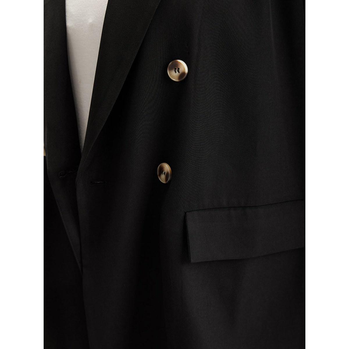 Plus Size Plain Suit Collar Pocket Double Breasted Blazer Black Women Work Plain Plain Sleeve Long Sleeve Suit Collar 30/6X Pocket Workwear Essentials Blazers BloomChic Product Image