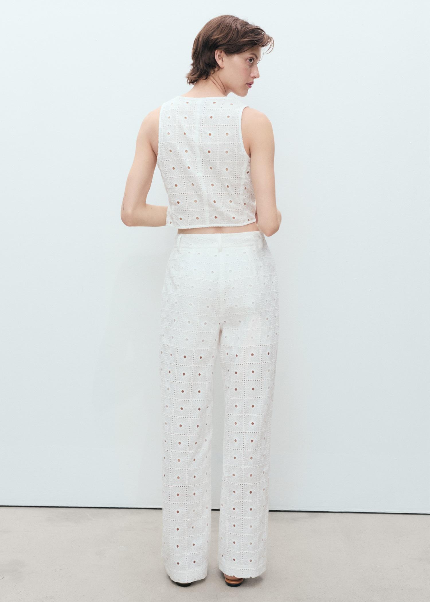 Straight-fit embroidered cotton pants - Women | MANGO USA Product Image