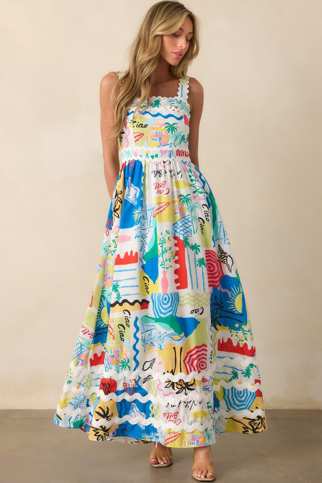 Prosperina Florence Multi Tropical Print Linen Maxi Dress Product Image