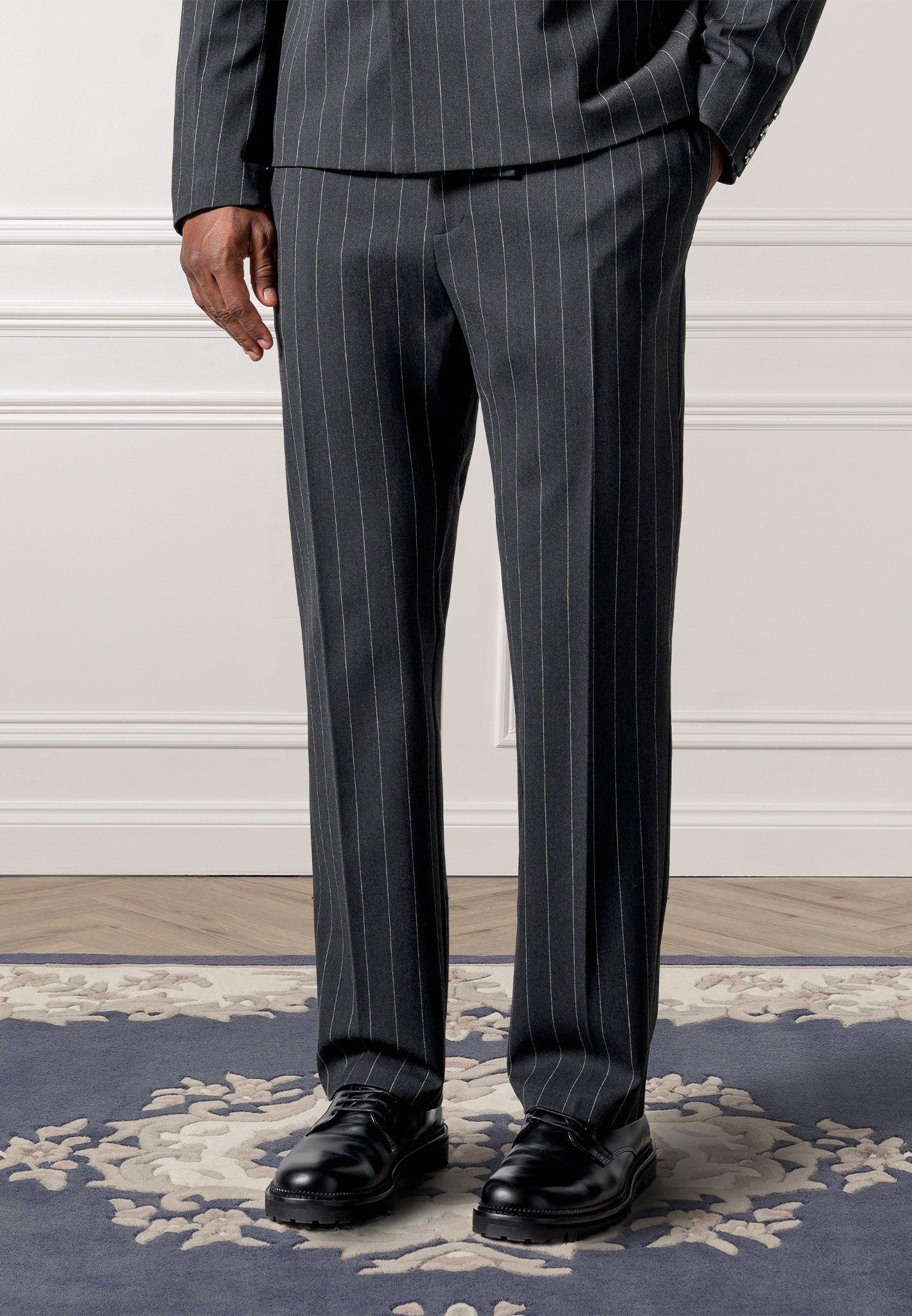 Regular Fit Pinstripe Tailored Trousers - Grey Male Product Image