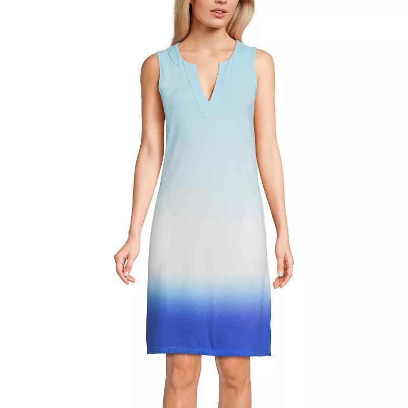 Women's Lands' End Splitneck Swim Cover-Up Dress, Size: Medium, Navy White Paisley Product Image