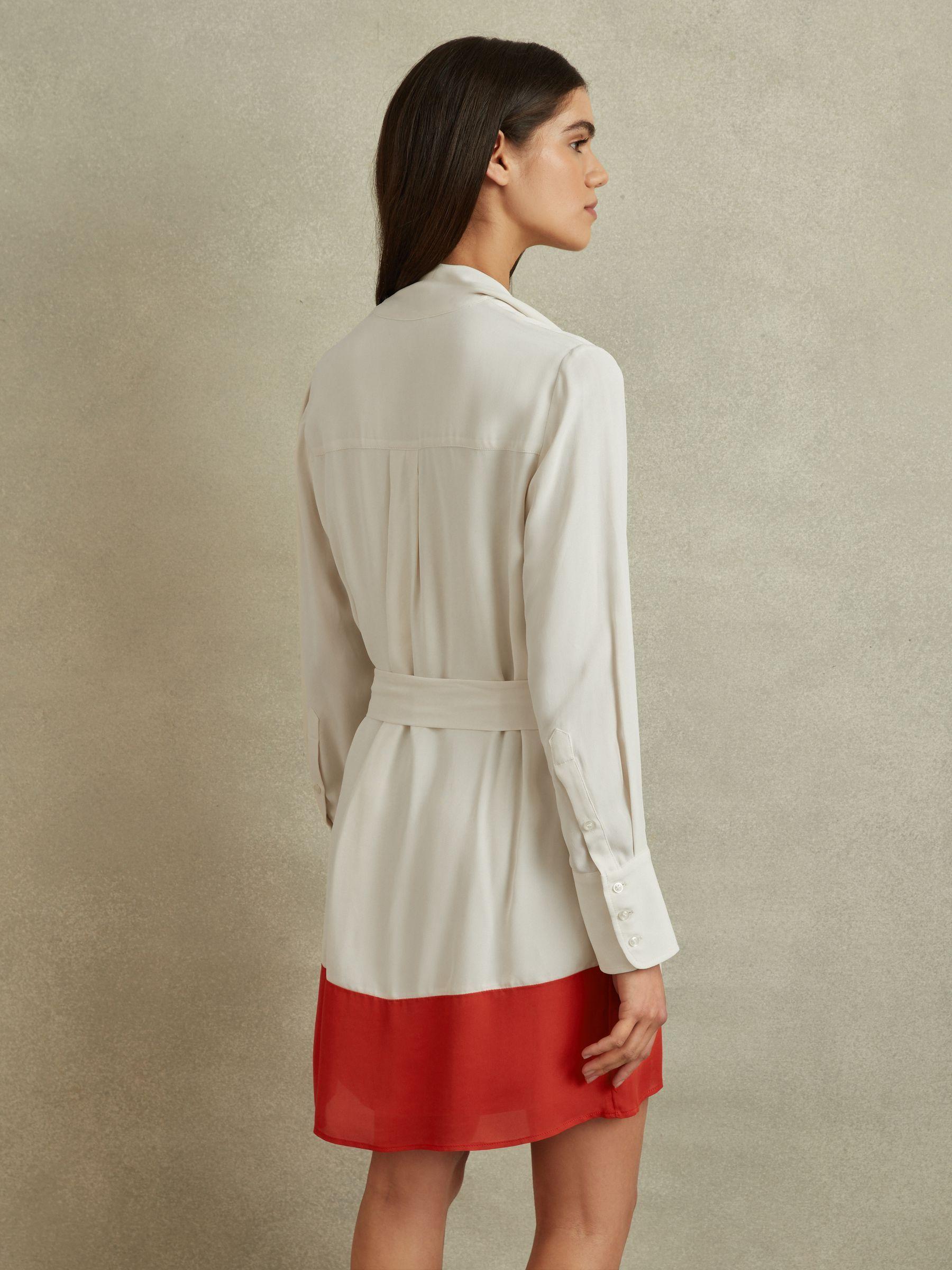 Tie Neck Shift Dress in Cream/Red Product Image