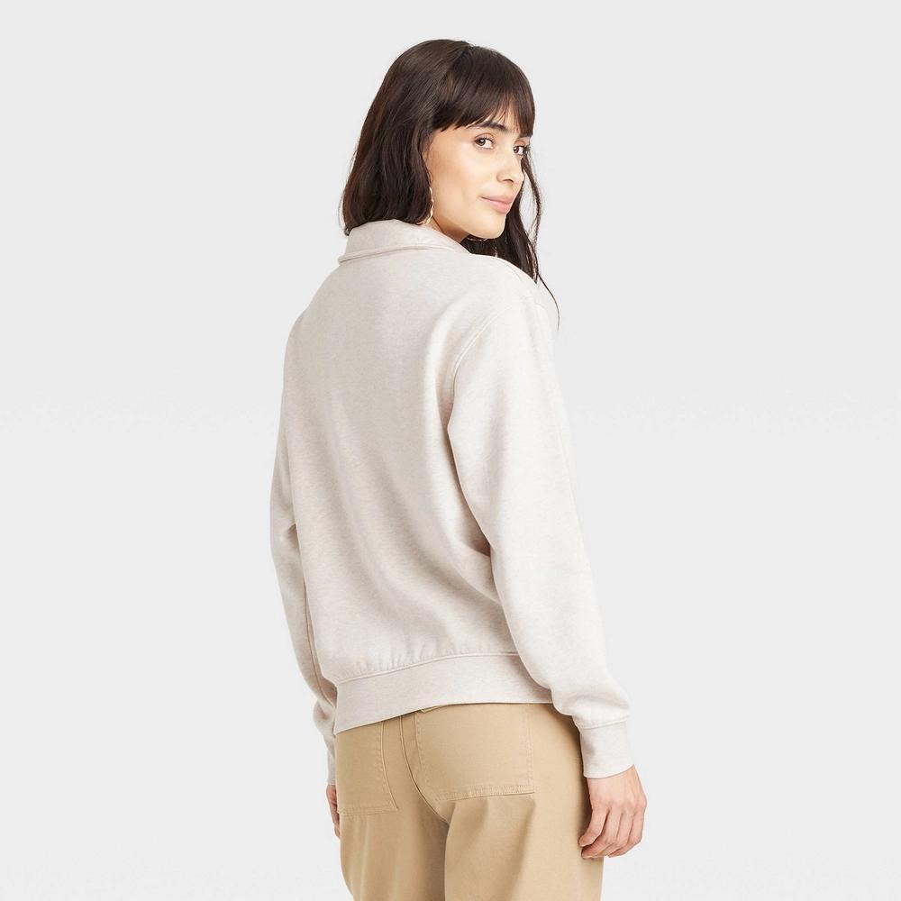 Womens Leisure Studio Quarter Zip Pullover Sweatshirt - Universal Thread Oatmeal L Product Image