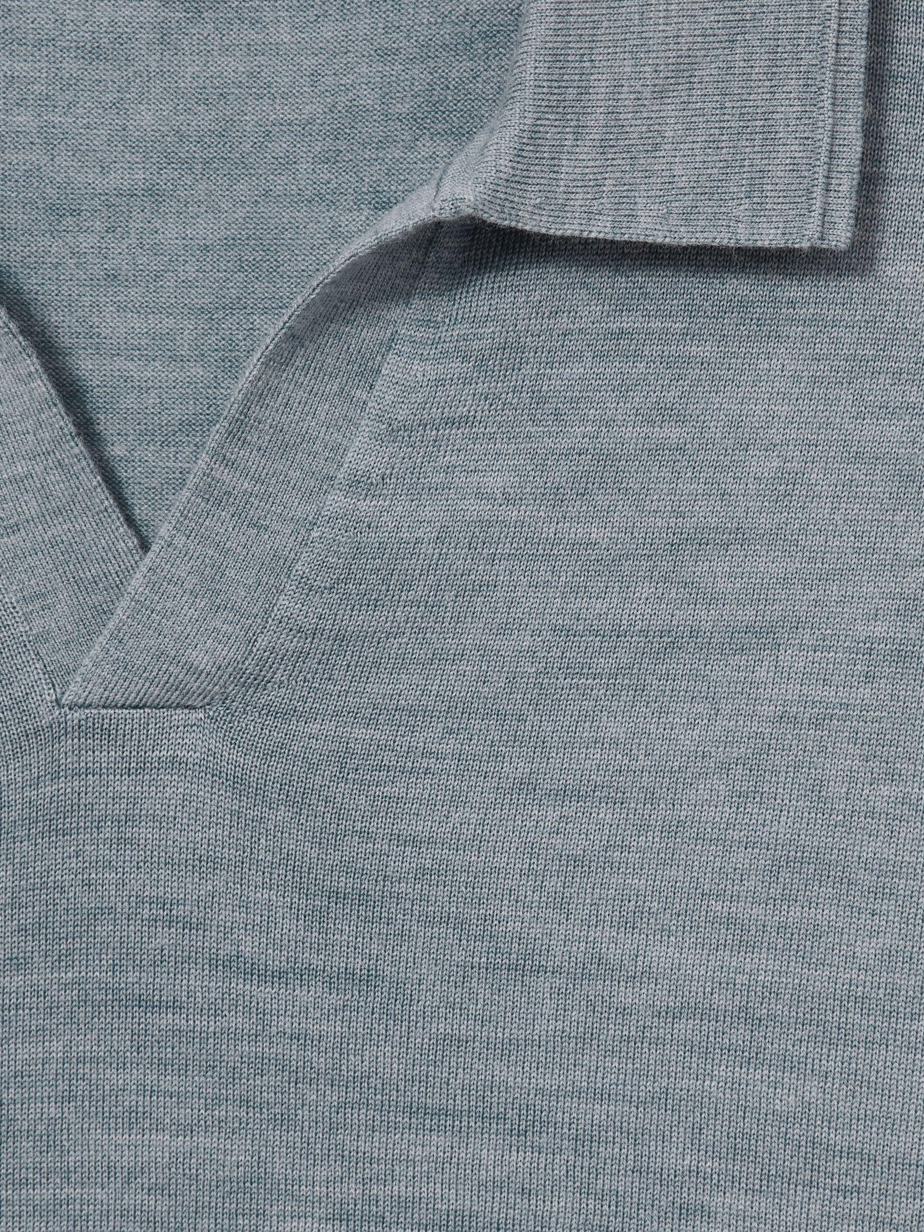 Merino Wool Open Collar Polo Shirt in Soft Blue Melange Product Image