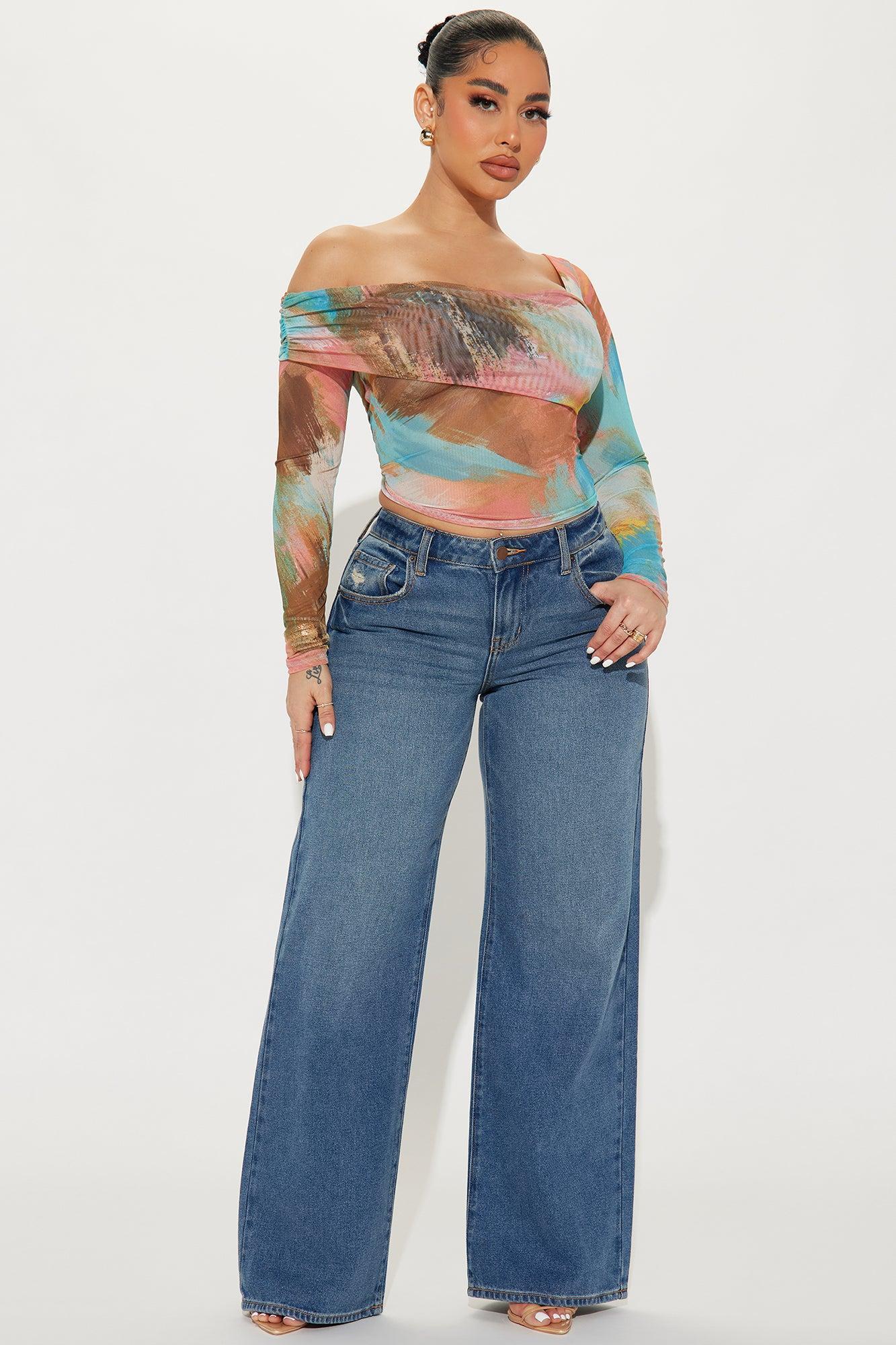 Gina Mesh One Shoulder Top - Aqua/Combo Product Image