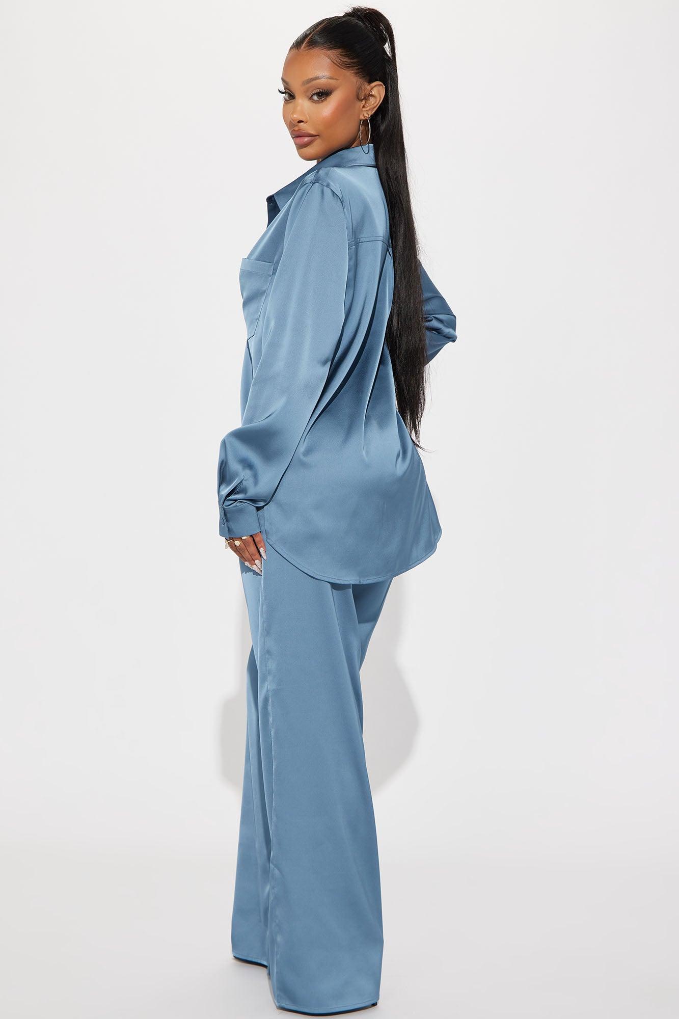 Makenzie Satin Pant Set - Blue Product Image