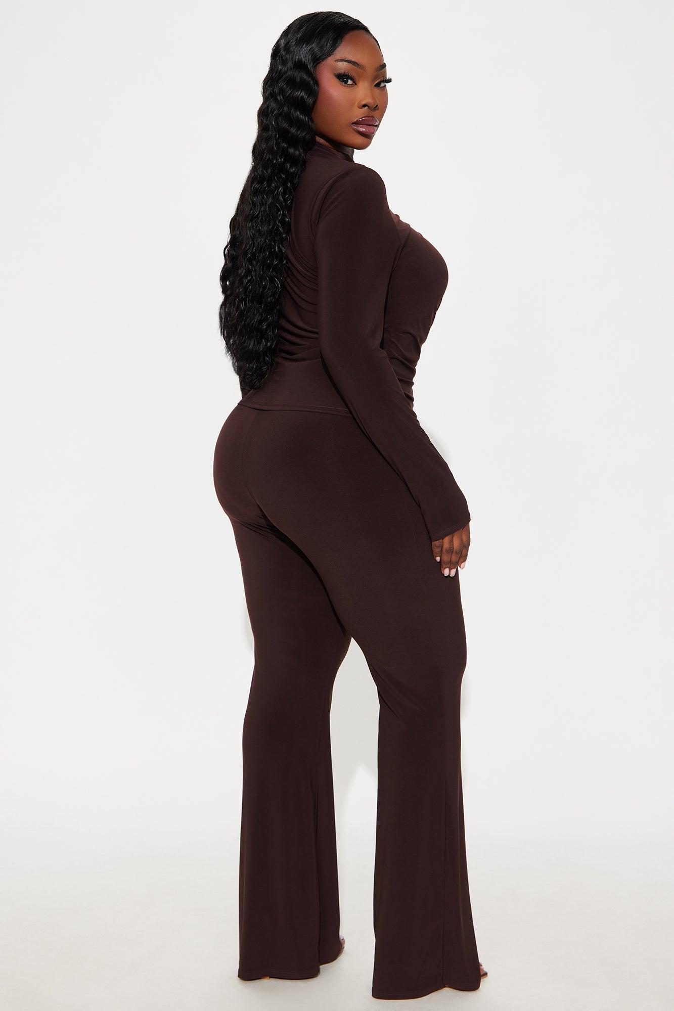 Natalie Ruched Mock Neck Pant Set - Chocolate Product Image