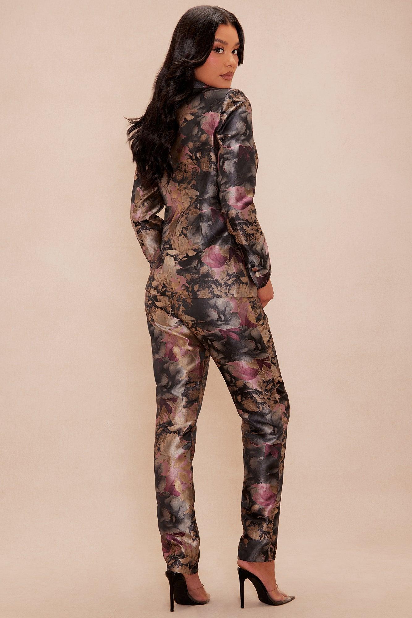 Leandra Satin Blazer Suit Set - Taupe/combo Product Image