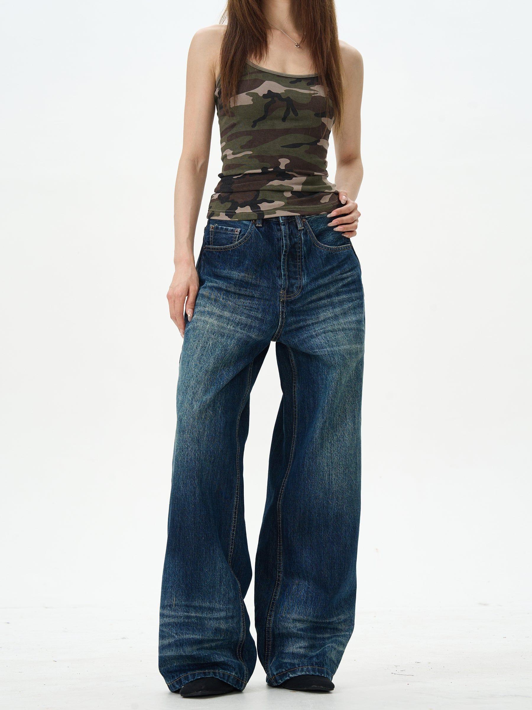 RT No. 12571 DARK BLUE WHISKER WASH DENIM JEANS Product Image