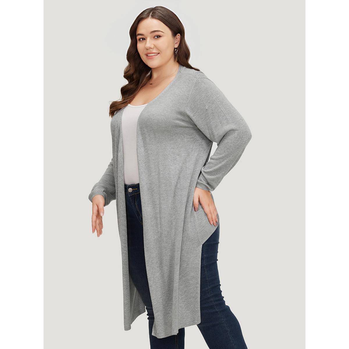 Plus Size Supersoft Essentials Plain Bowknot Front Supersoft Cardigan Gray Women Casual Loose Long Sleeve Everyday Cardigans BloomChic 14-16/1X Product Image