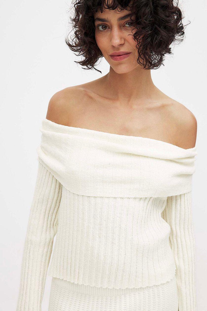 Ribbed Knitted Offshoulder Sweater Product Image