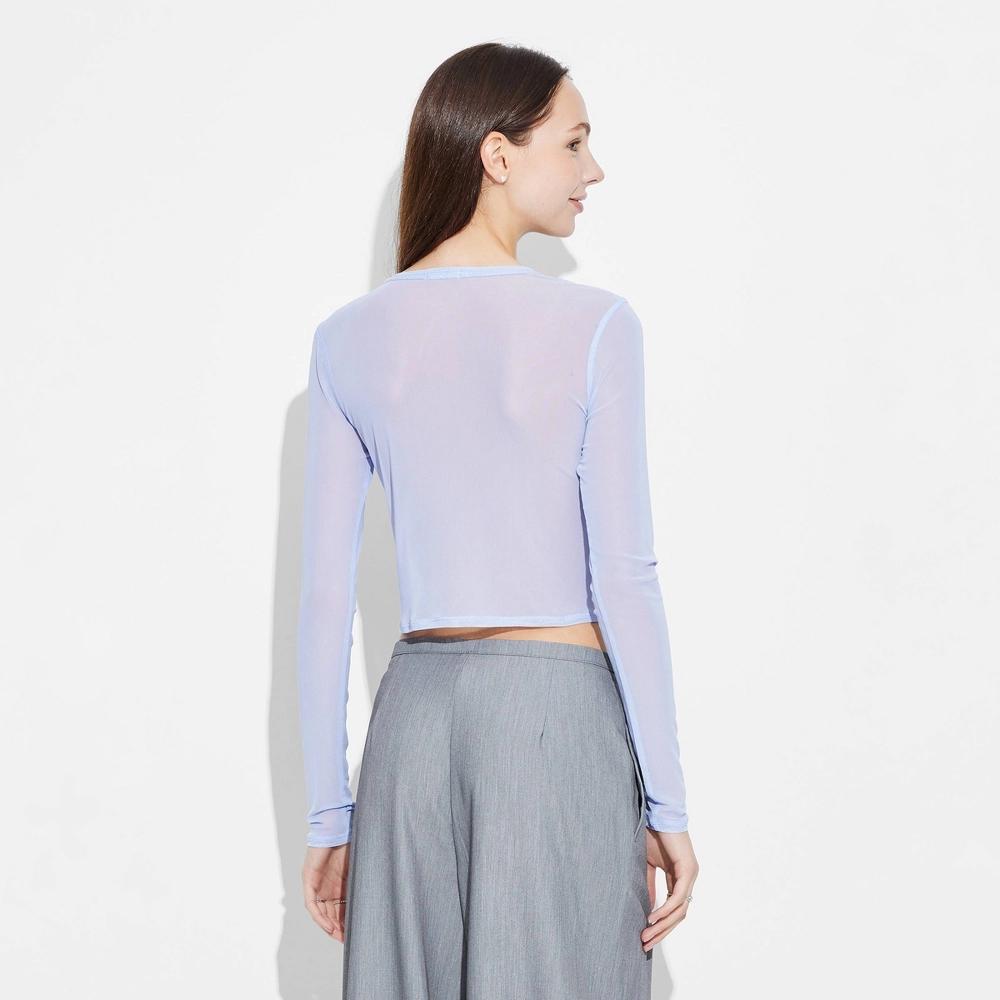 Women's Mesh Cardigan - Wild Fable™ Light Aqua Blue XXS: Recycled Polyester, Spandex, Lightweight, Fitted, Long Sleeve Product Image