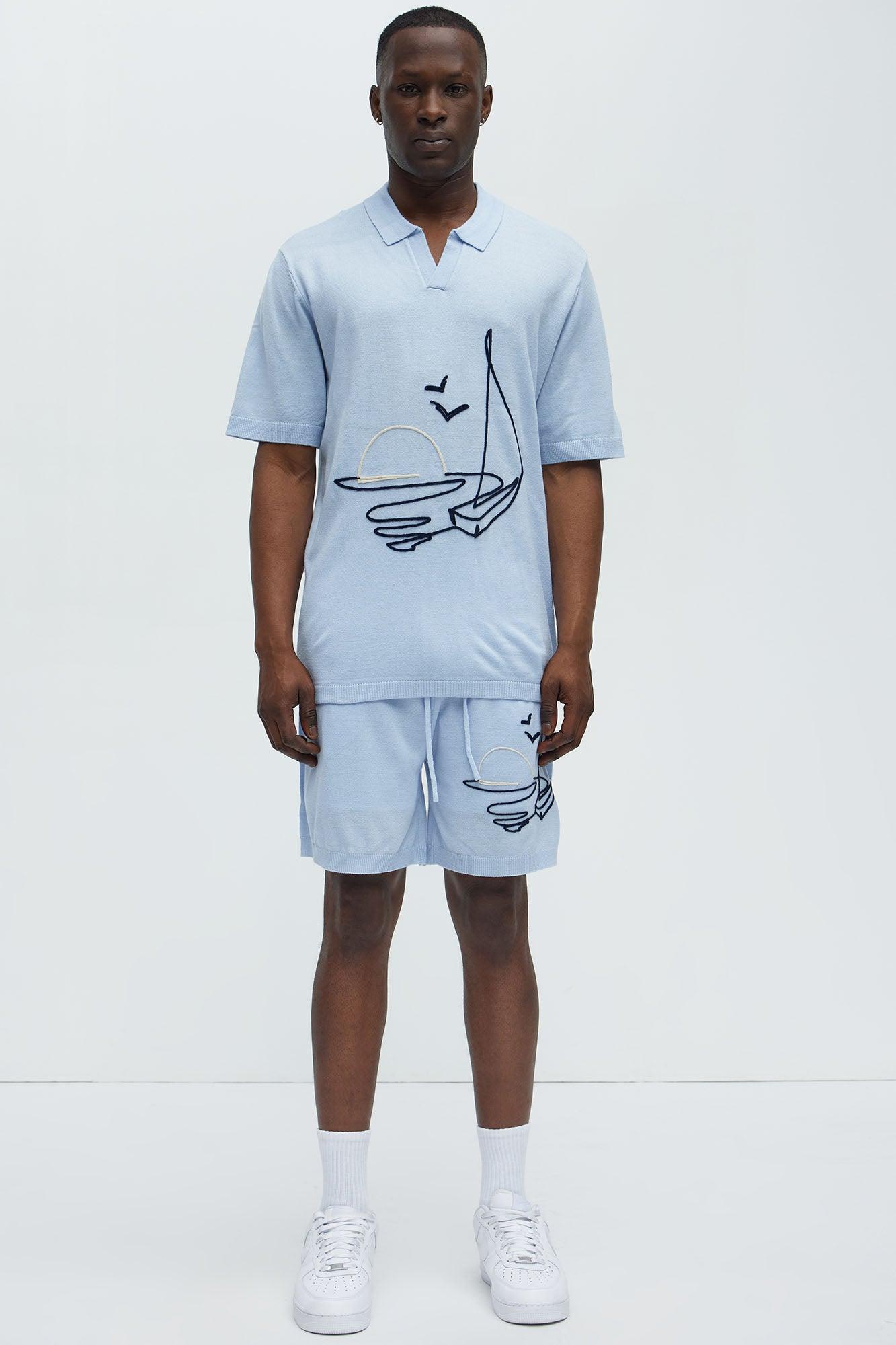 Finley Knitted Shorts - Light Blue Product Image