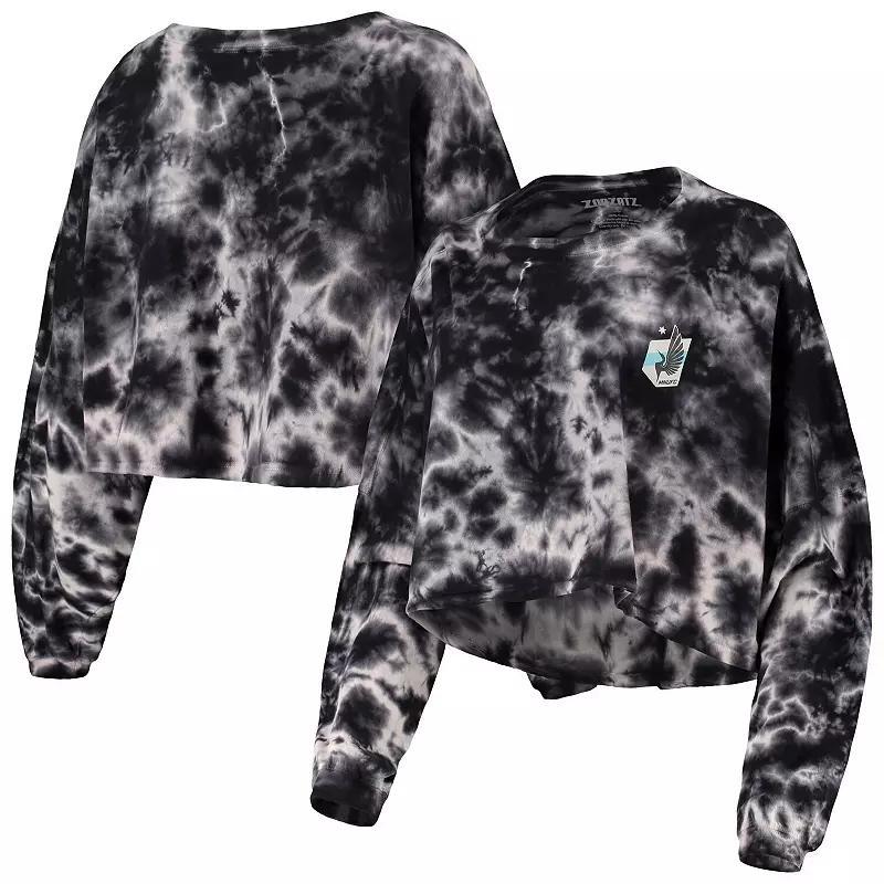 Women's ZooZatz Black Minnesota United FC Oversized Cloud-Dye Long Sleeve T-Shirt, Size: Small, Mfc Black Product Image