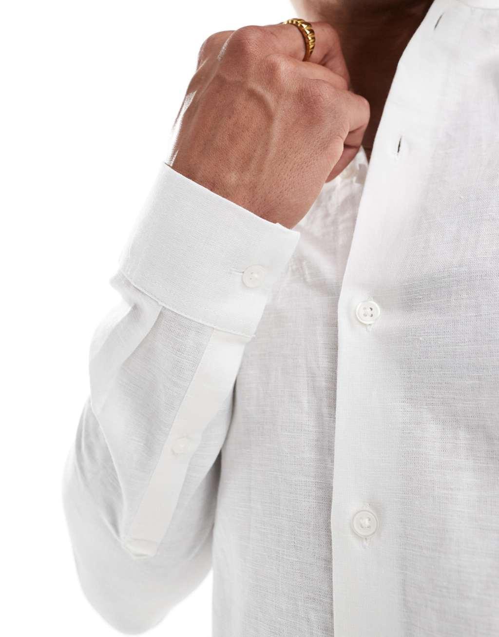 ASOS DESIGN regular smart linen shirt with mandarin collar Product Image