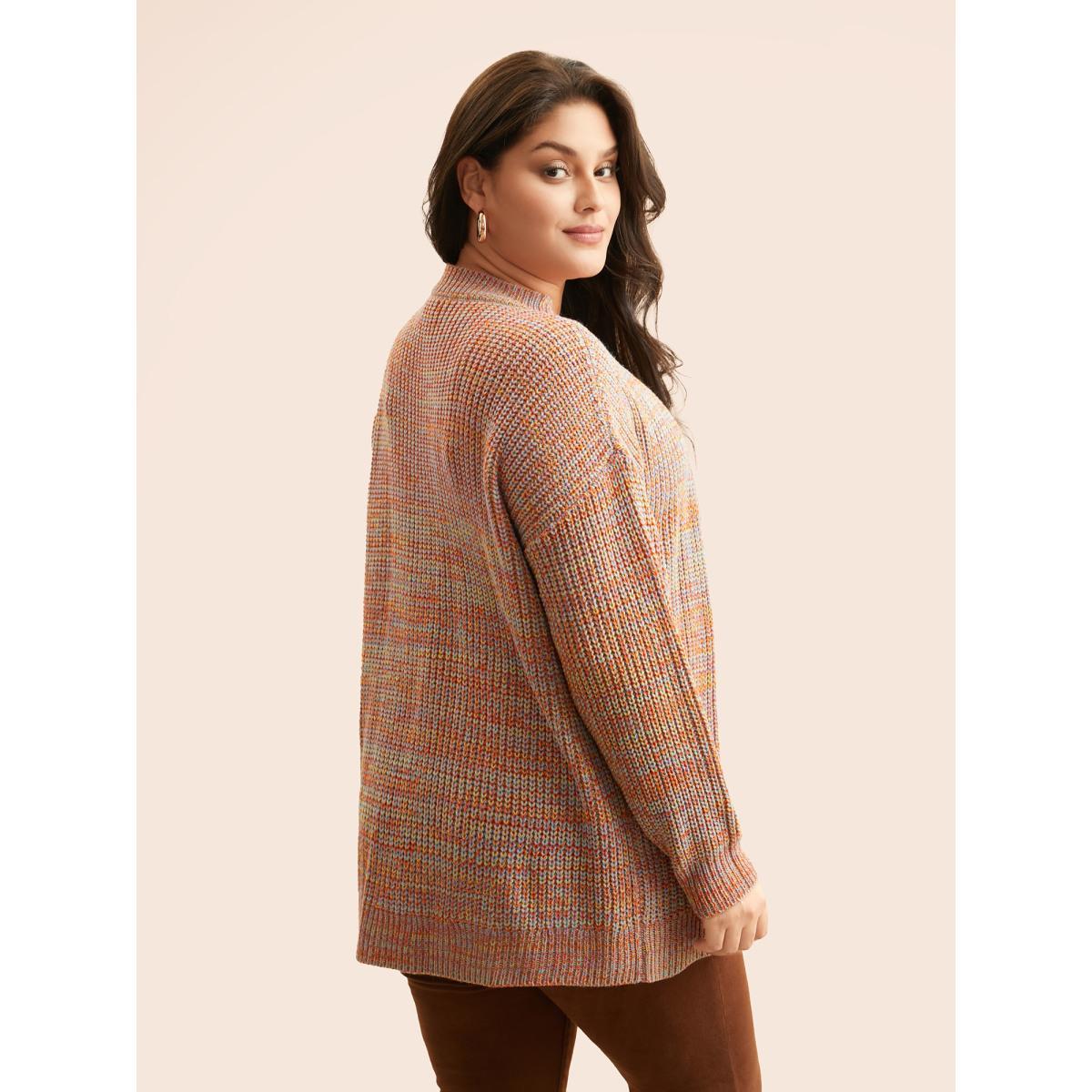 Plus Size Heather Patch Pocket Drop Shoulder Cardigan Multicolor Women Casual Loose Long Sleeve Everyday Cardigans BloomChic 26/4X Product Image