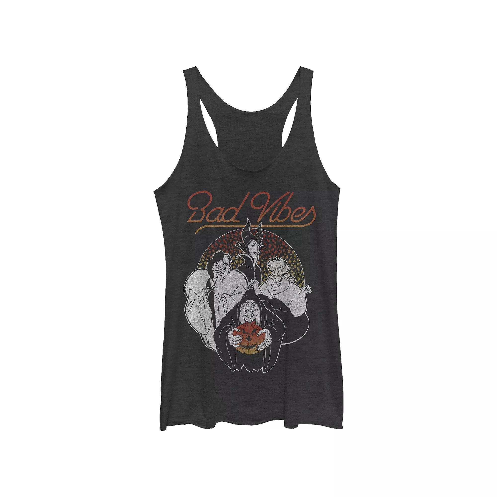 Disney Villains Bad Vibes Halloween Juniors' Racerback Tank Top, Girl's, Size: Small, Black Grey Product Image