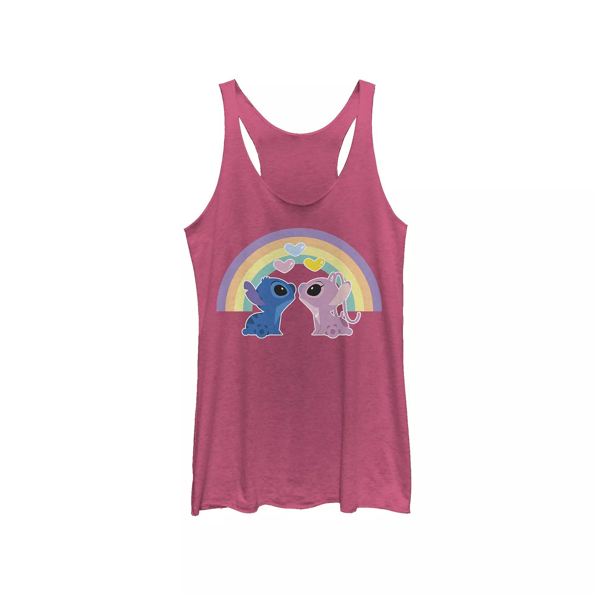 Disneys Lilo & Stitch Need More Coffee Juniors Tri-Blend Racerback Tank Top, Girls Black Grey Product Image