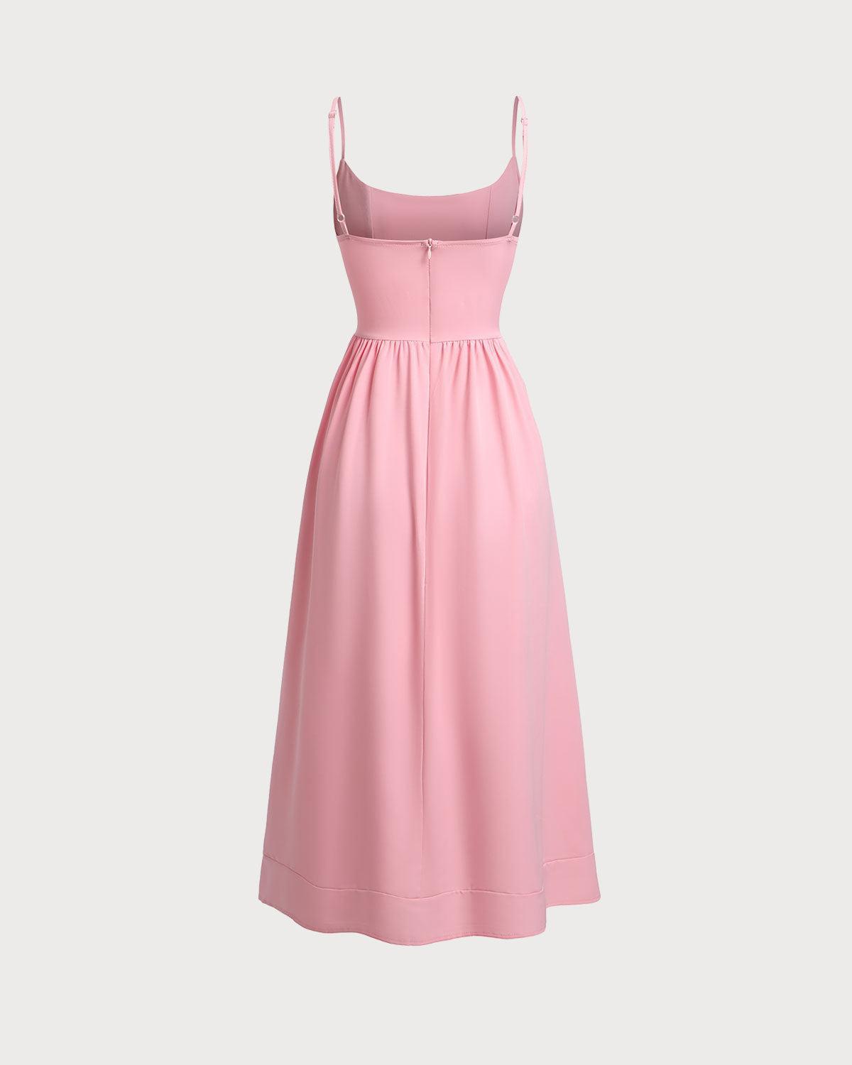 Pink A-Line Slip Midi Dress Product Image