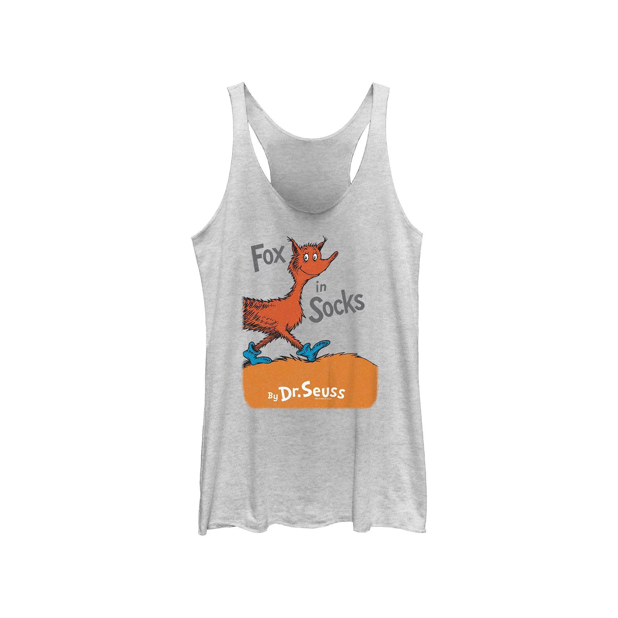 Juniors Dr. Seuss Fox In Socks Book Cover Racerback Tank Top, Girls White Grey Product Image