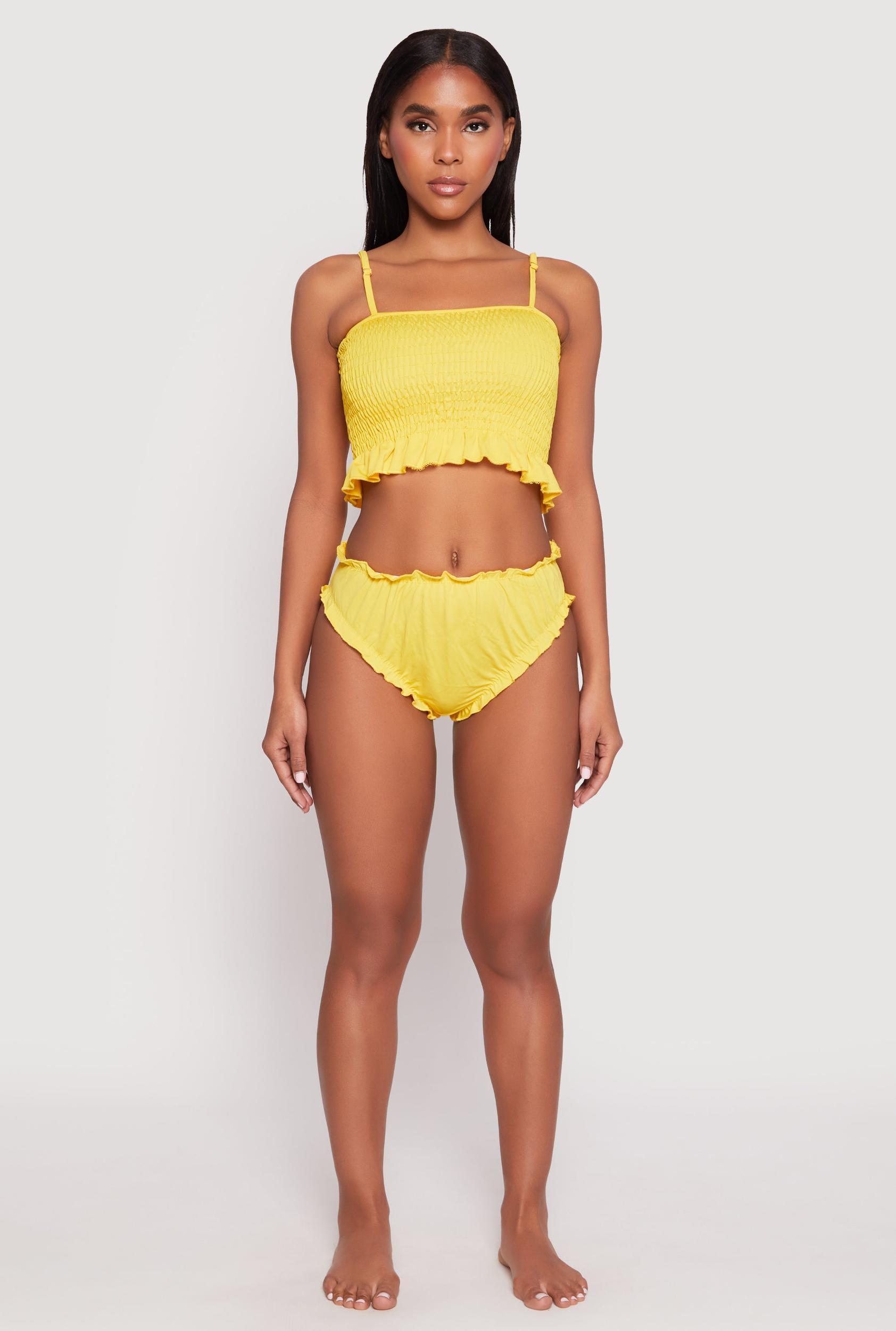 Womens Smocked Swim Cami and Bikini Bottoms Set Product Image