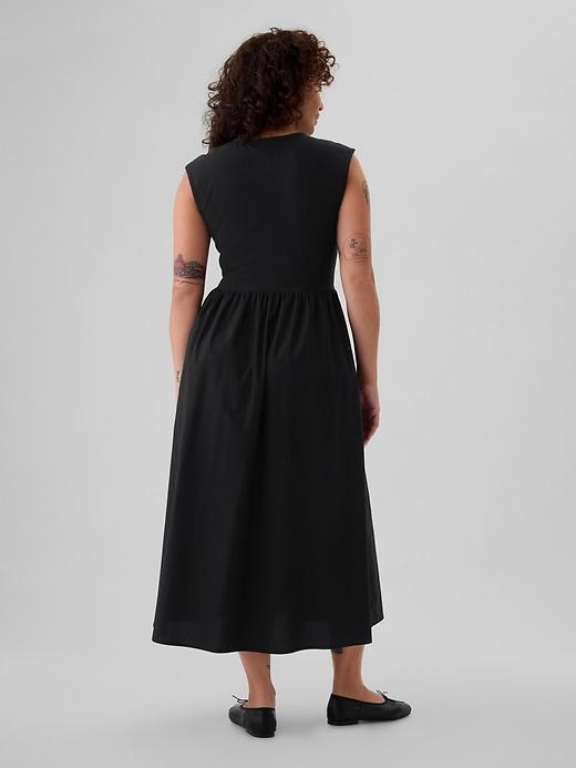 Drop-Waist Mixed Media Midi Dress Product Image