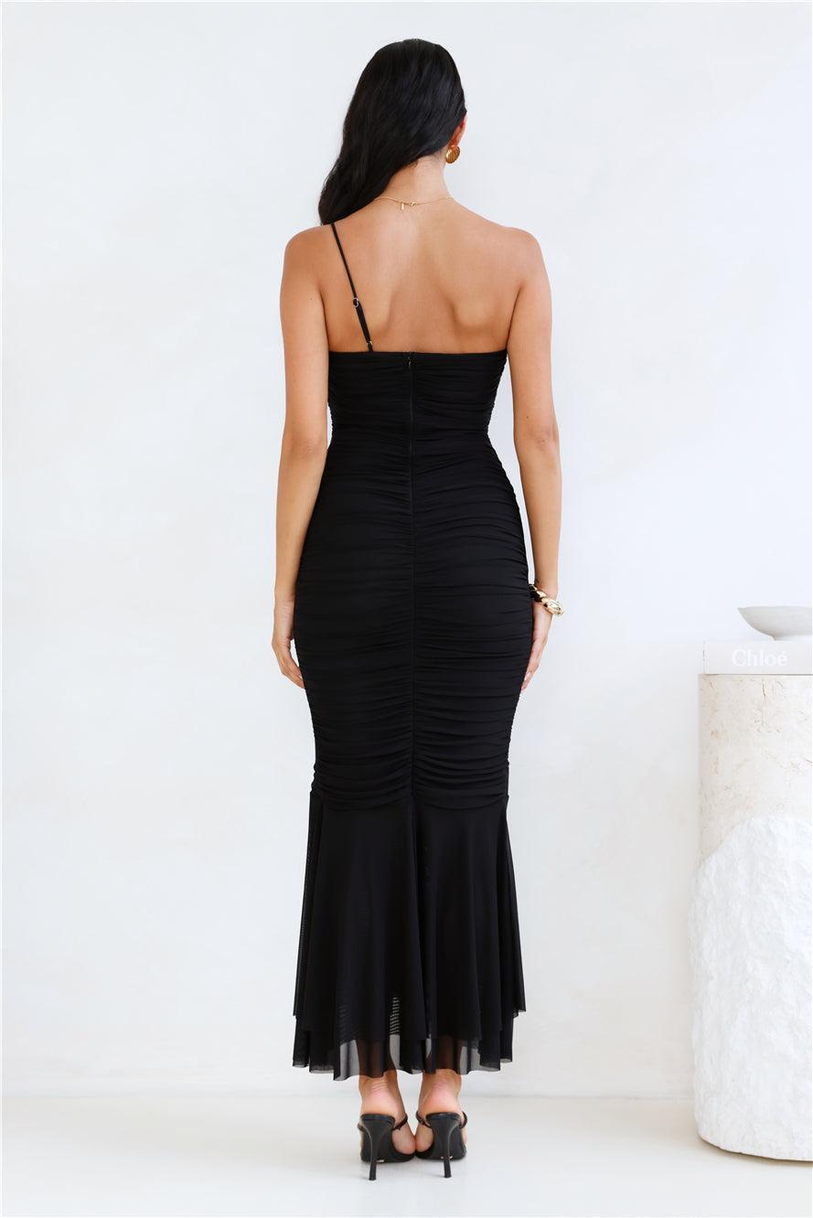 Style Night One Shoulder Mesh Midi Dress Black Product Image