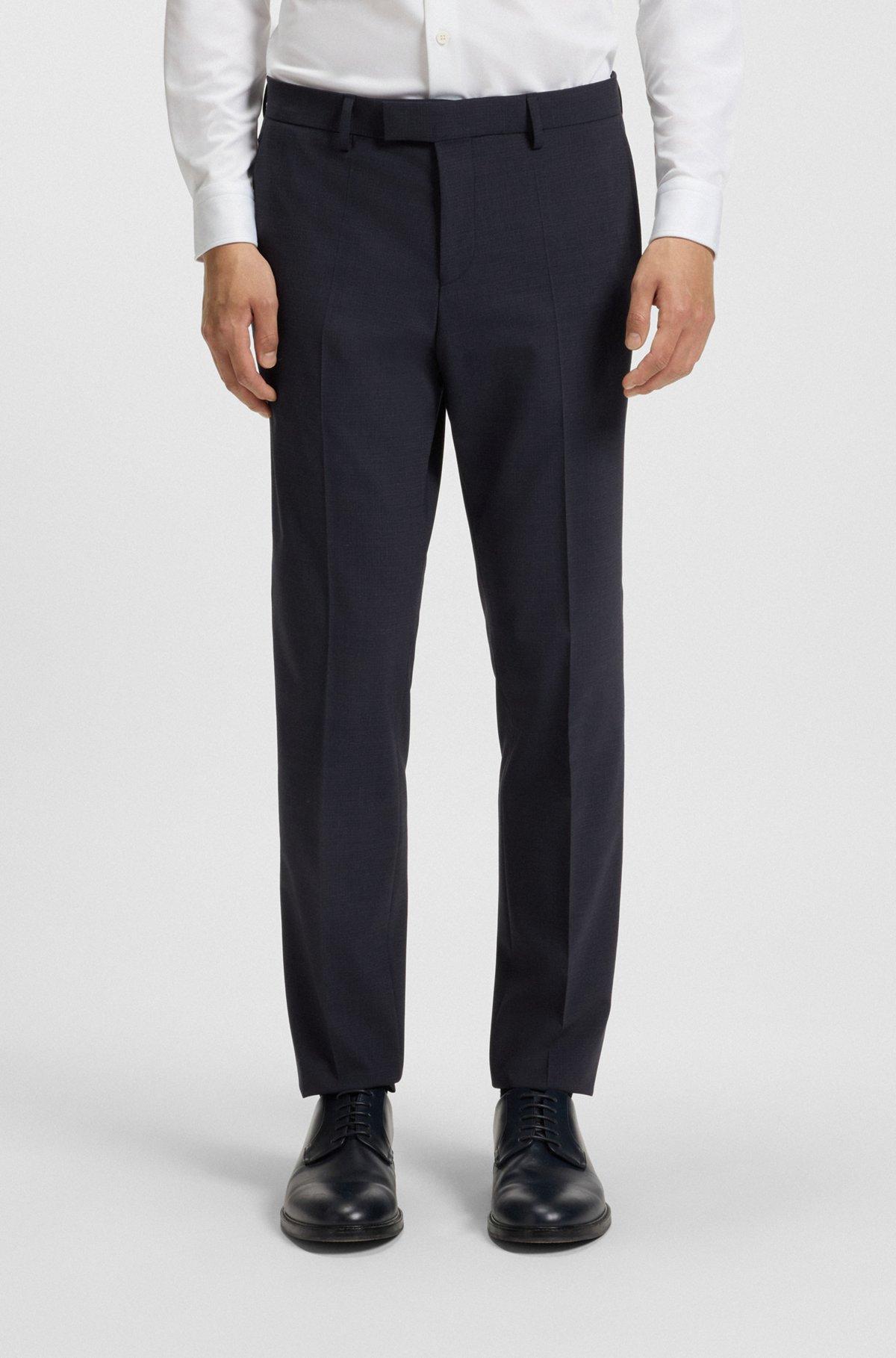 BOSS - Slim-fit suit in micro-patterned stretch fabric - Dark Blue Product Image
