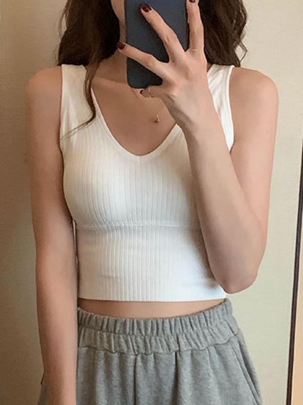 Rib V Neck Cropped Tank Top Product Image