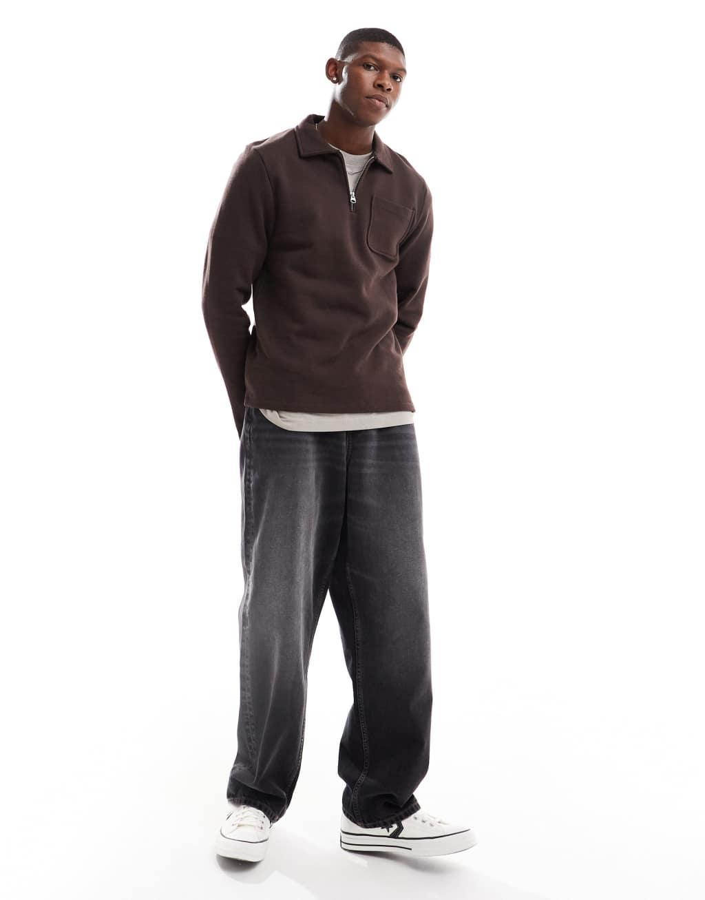 Scalpers polo pocket sweater in brown   Product Image