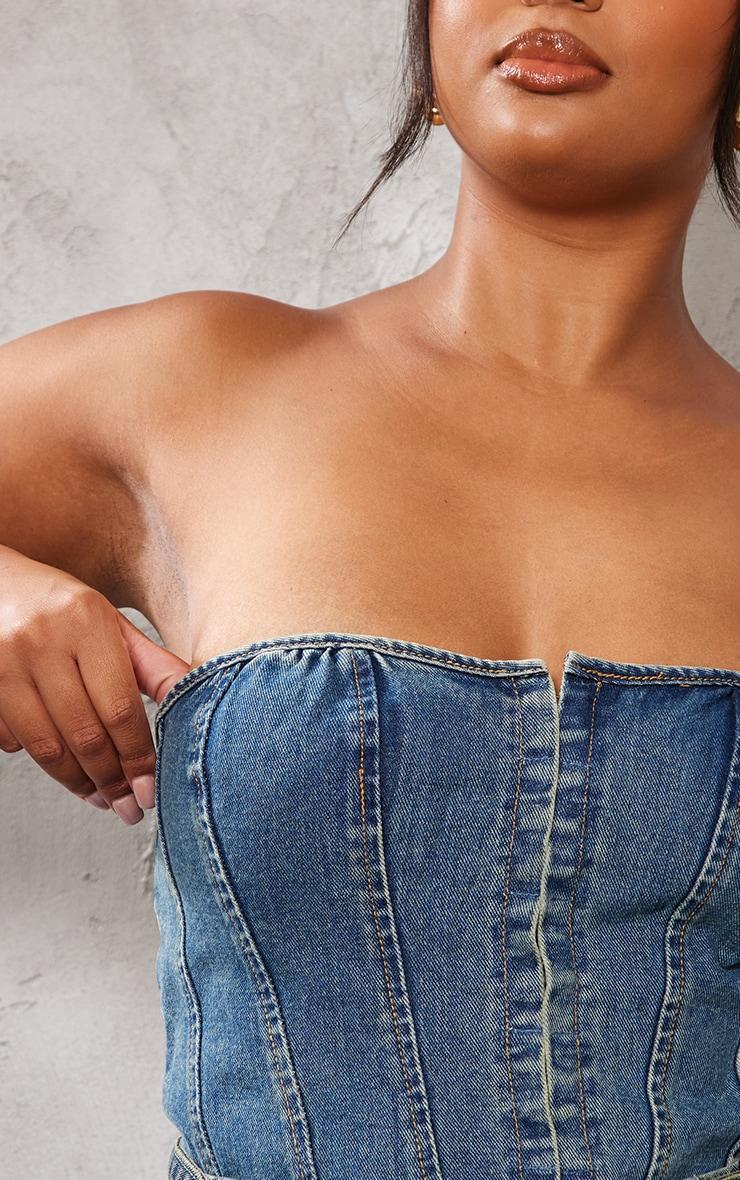  Plus Indigo Blue Wash Hook And Eye Bandeau Denim Corset Product Image