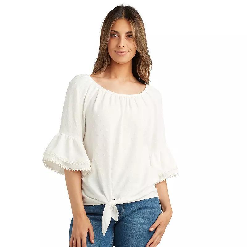 Petite AB Studio Flounce Sleeve Tie Hem Peasant Top, Women's, Size: XL Petite, Off White Product Image